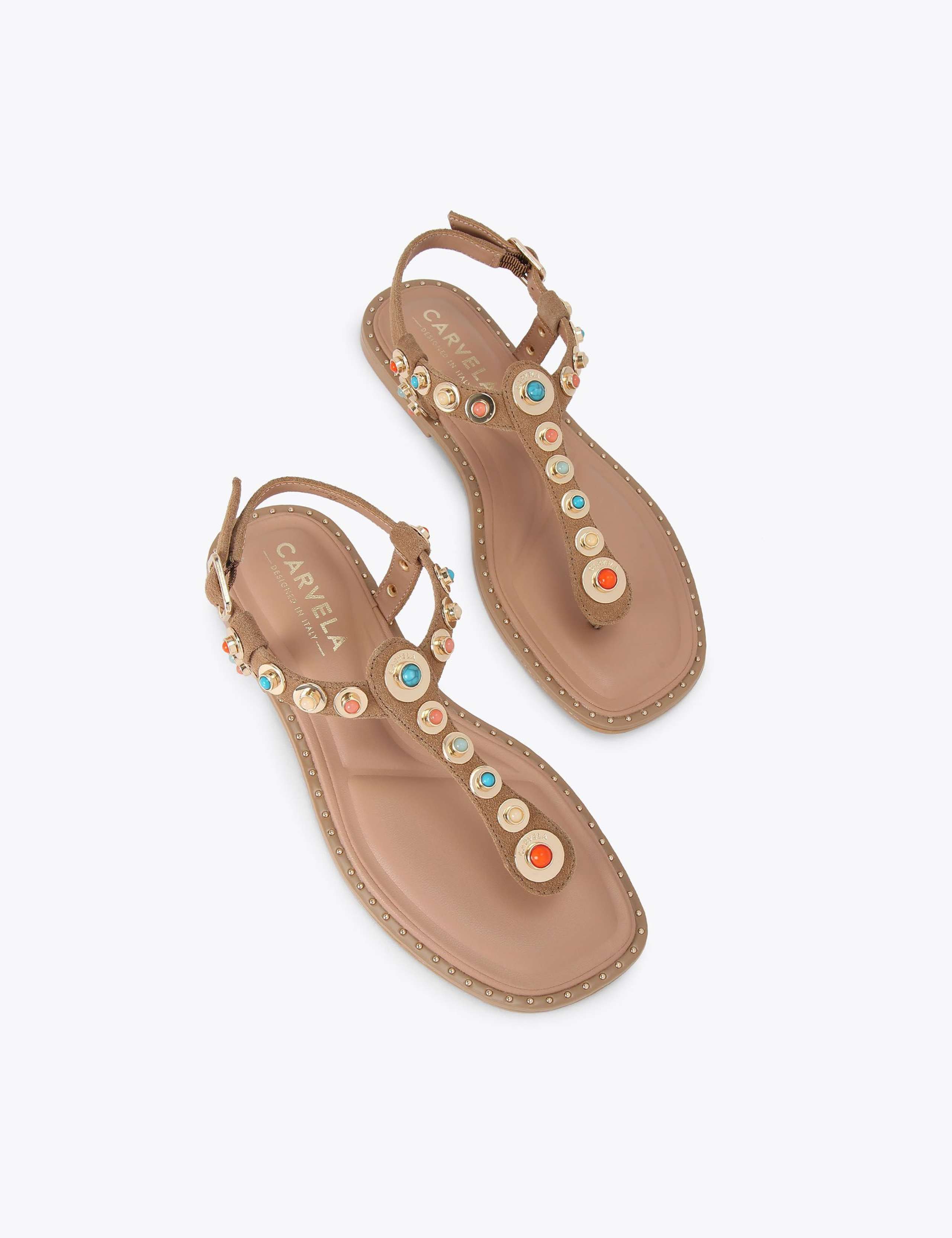 Suede Embellished T-Bar Flat Sandals 2 of 5