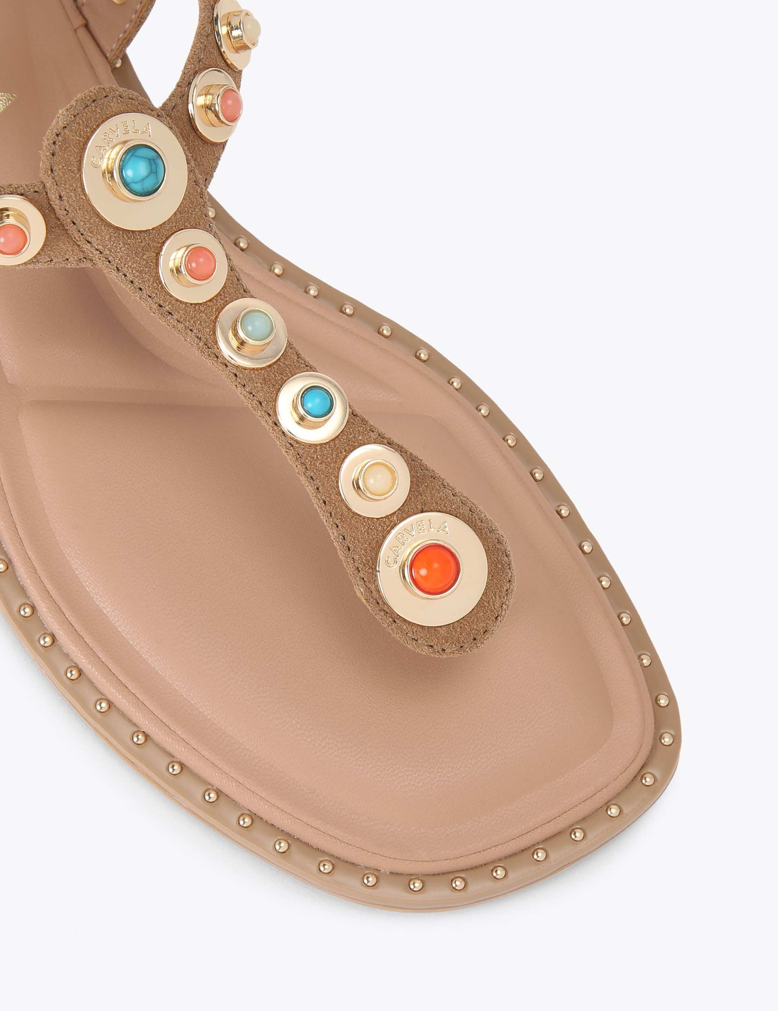 Suede Embellished T-Bar Flat Sandals 3 of 5
