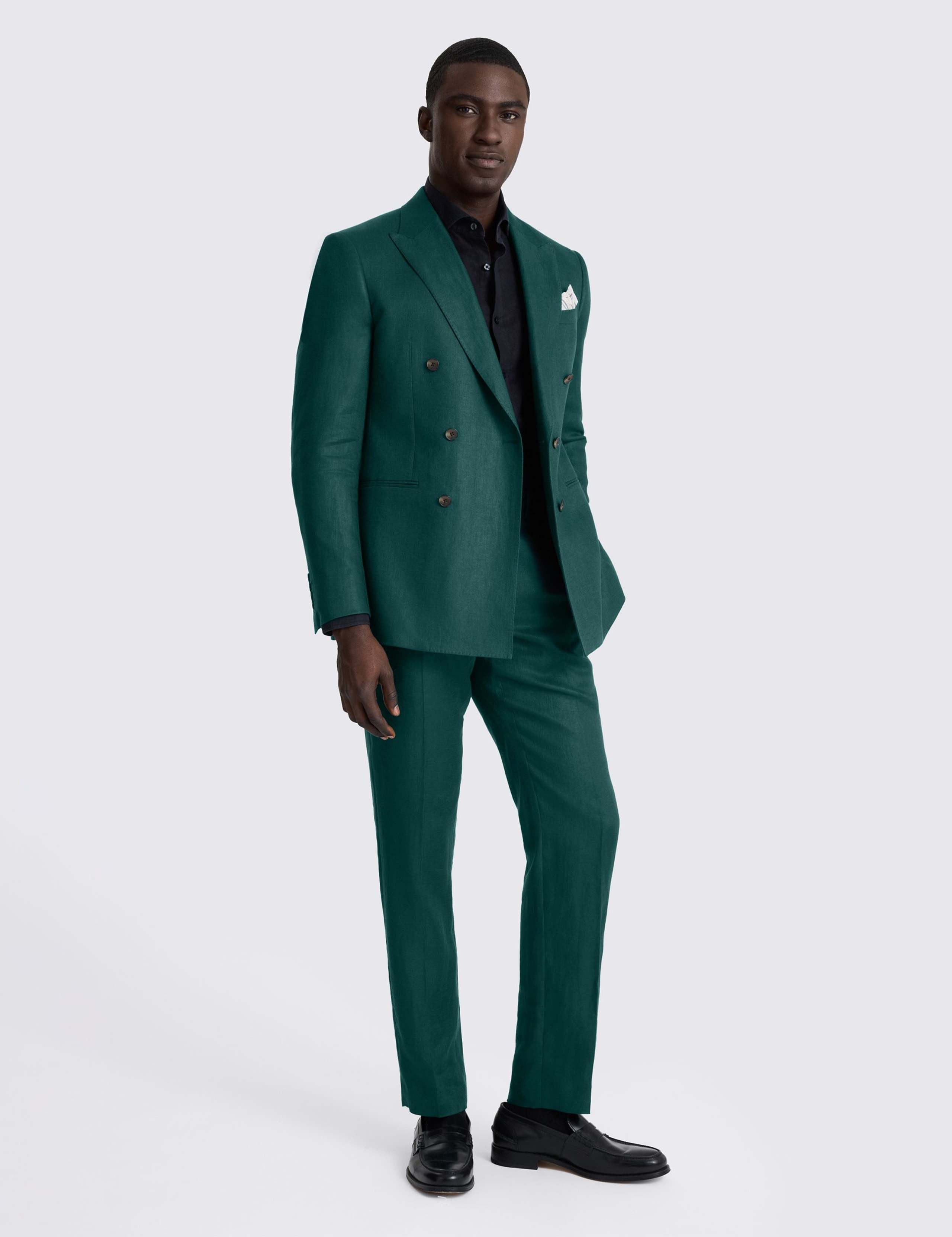 Slim Fit Pure Linen Double Breasted Suit Jacket 3 of 5
