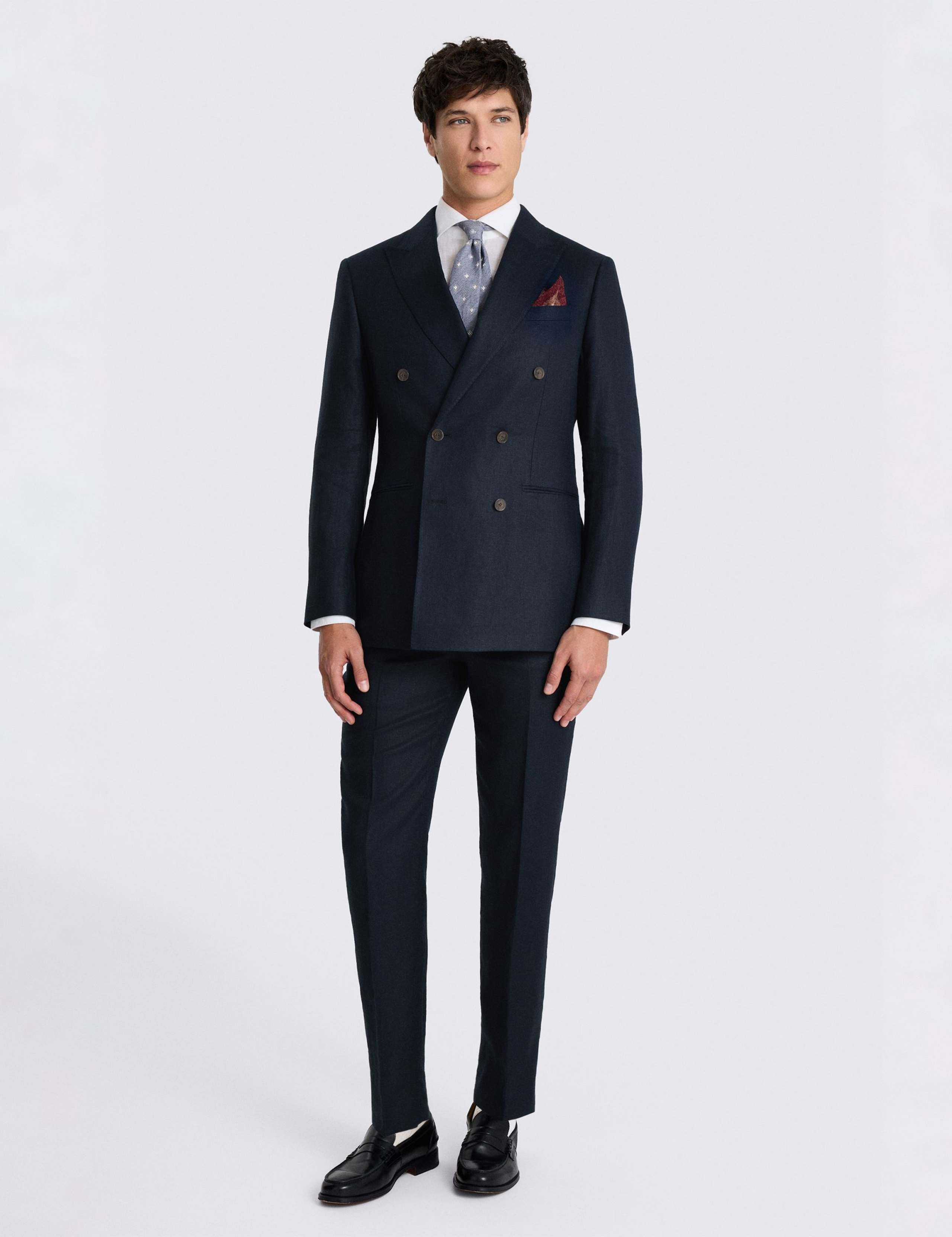 Tailored Fit Pure Linen Double Breasted Suit Jacket 3 of 5