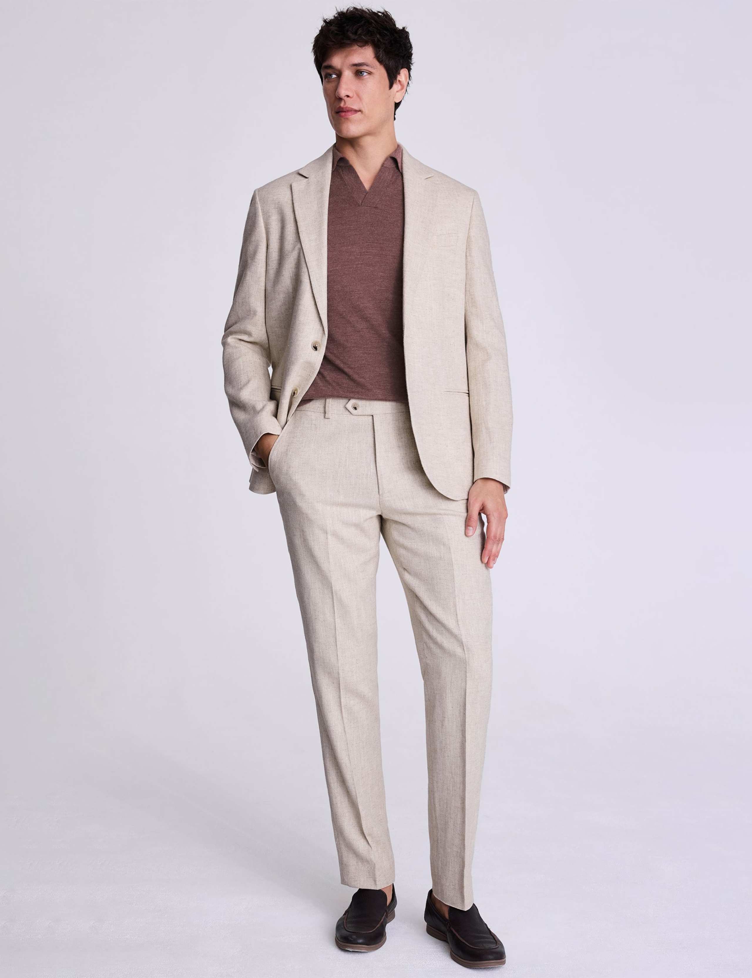 Tailored Fit Cotton Blend Herringbone Suit Jacket 3 of 5