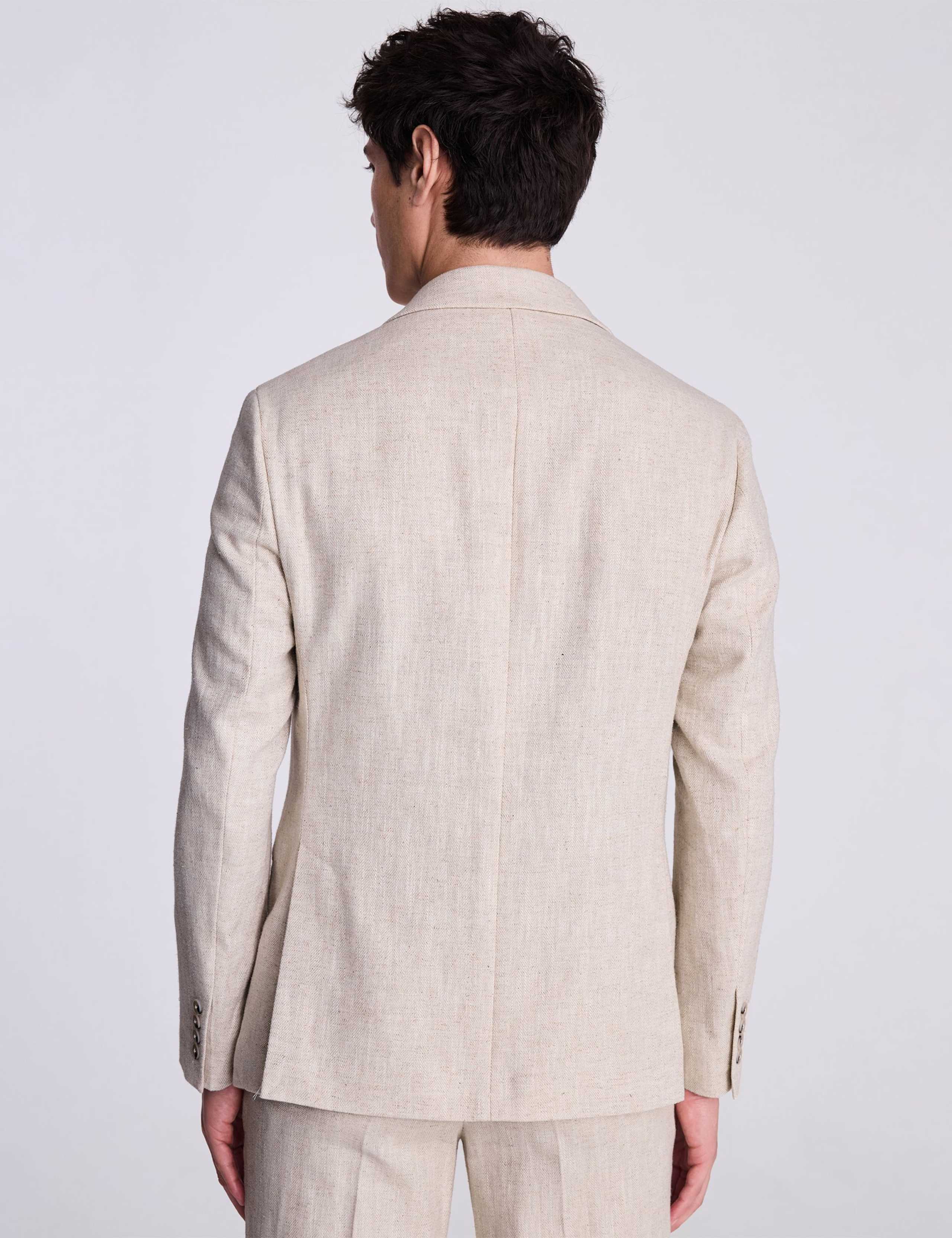 Tailored Fit Cotton Blend Herringbone Suit Jacket 4 of 5