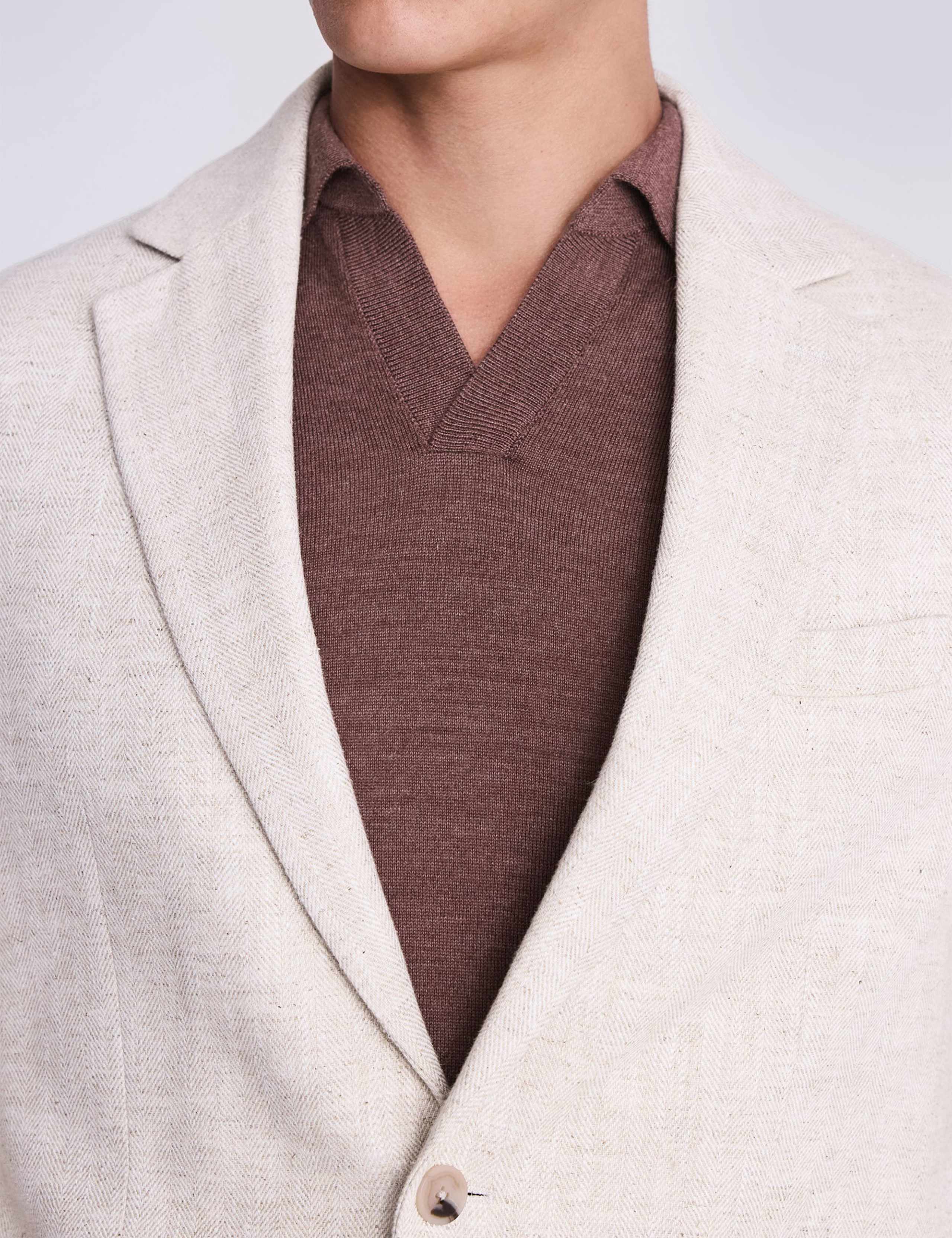 Tailored Fit Cotton Blend Herringbone Suit Jacket 5 of 5