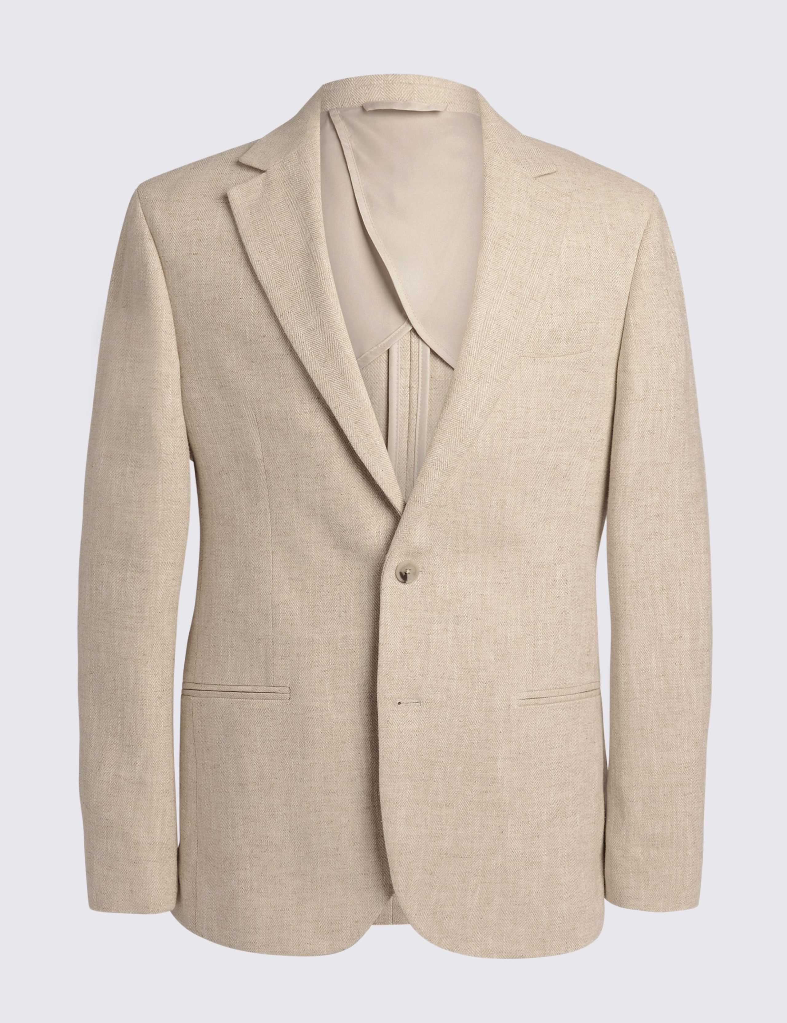 Tailored Fit Cotton Blend Herringbone Suit Jacket 2 of 5