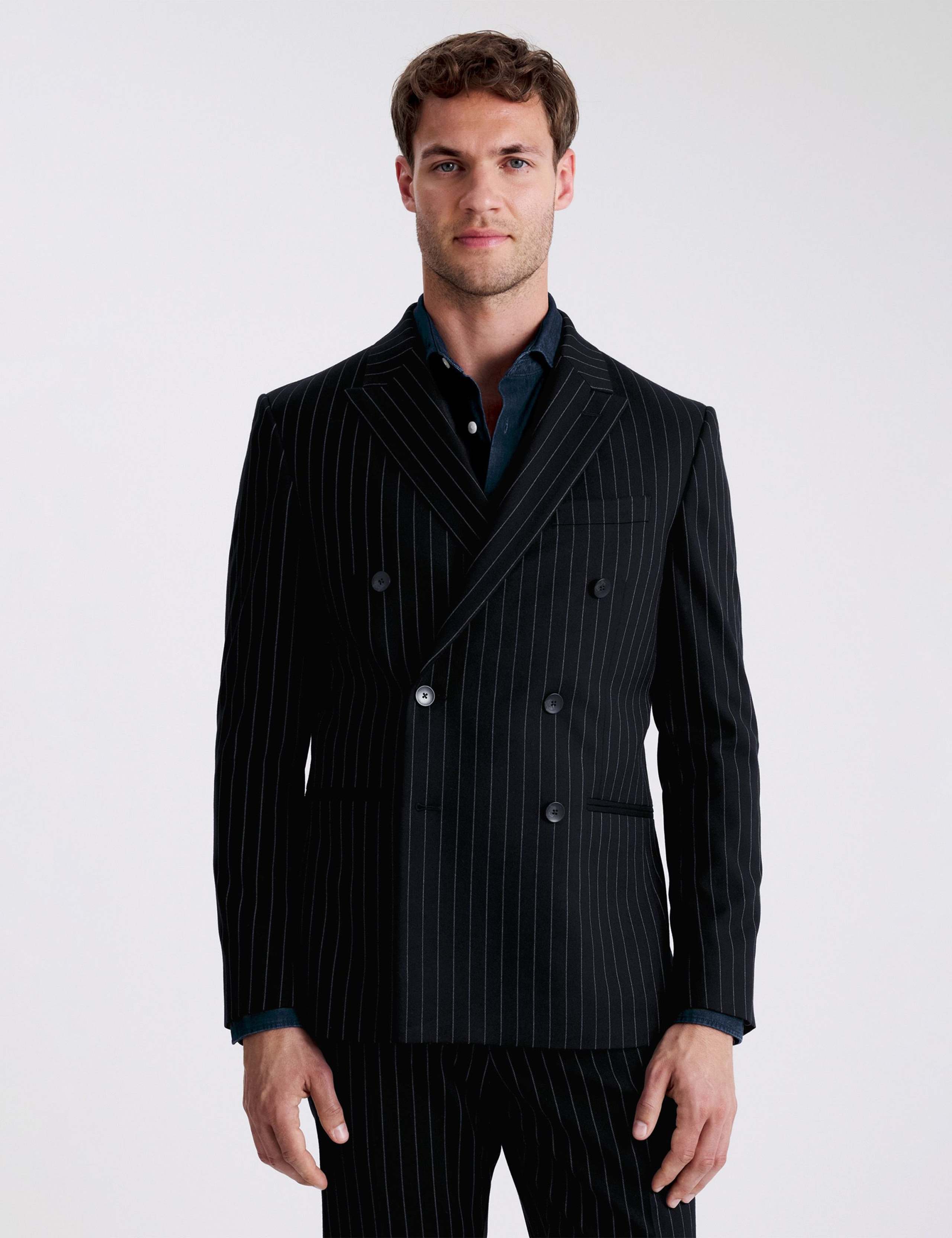 Slim Fit Striped Double Breasted Suit Jacket 1 of 5