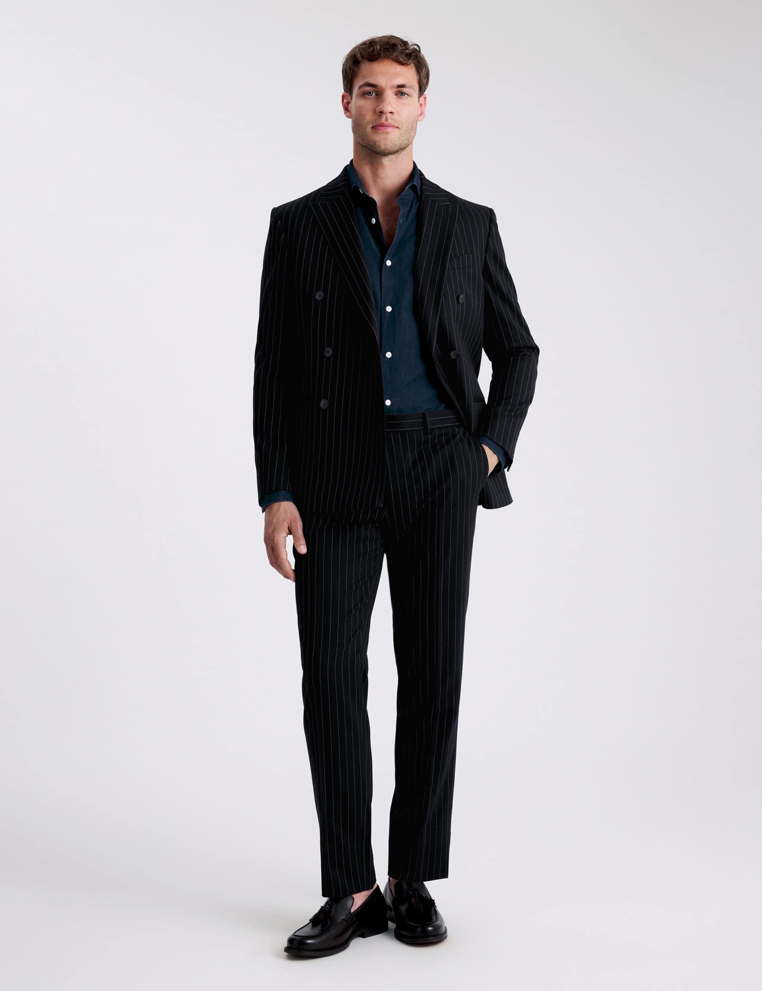 Slim Fit Striped Double Breasted Suit Jacket 3 of 5