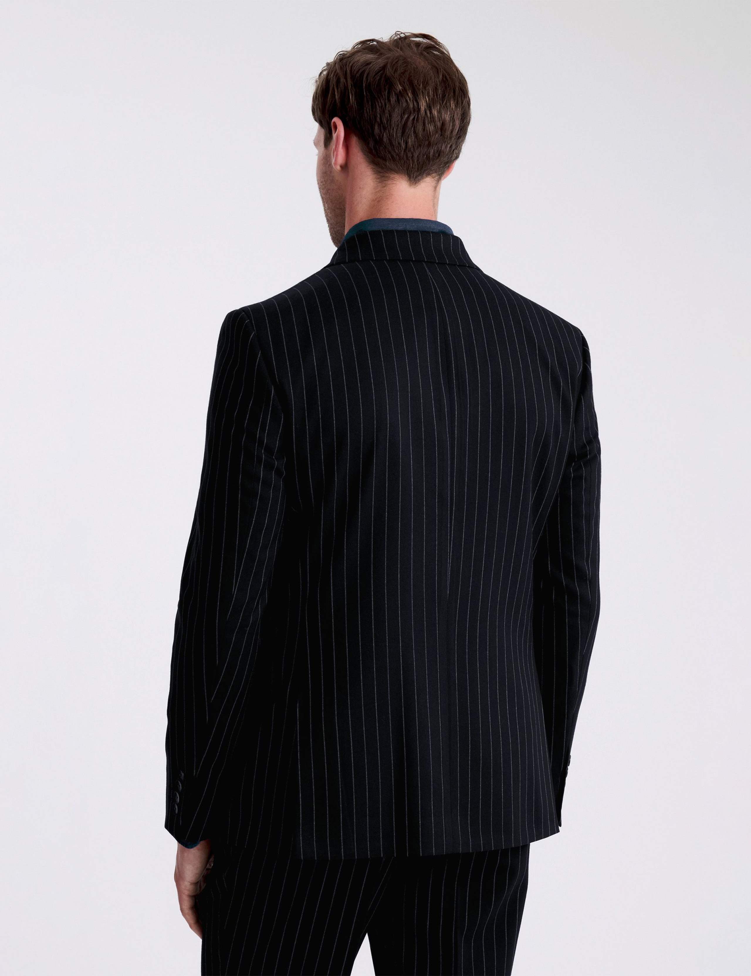 Slim Fit Striped Double Breasted Suit Jacket 4 of 5