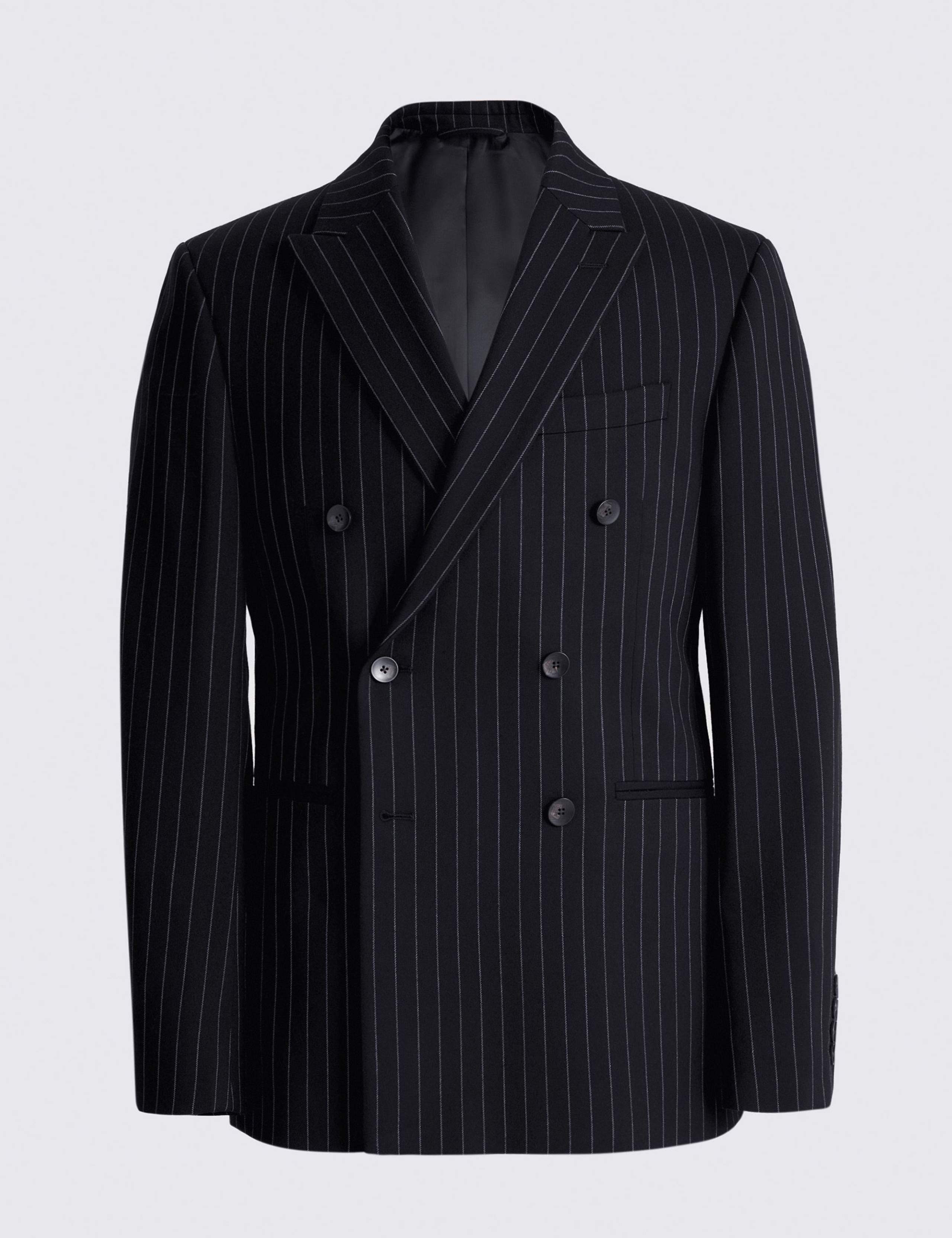 Slim Fit Striped Double Breasted Suit Jacket 2 of 5