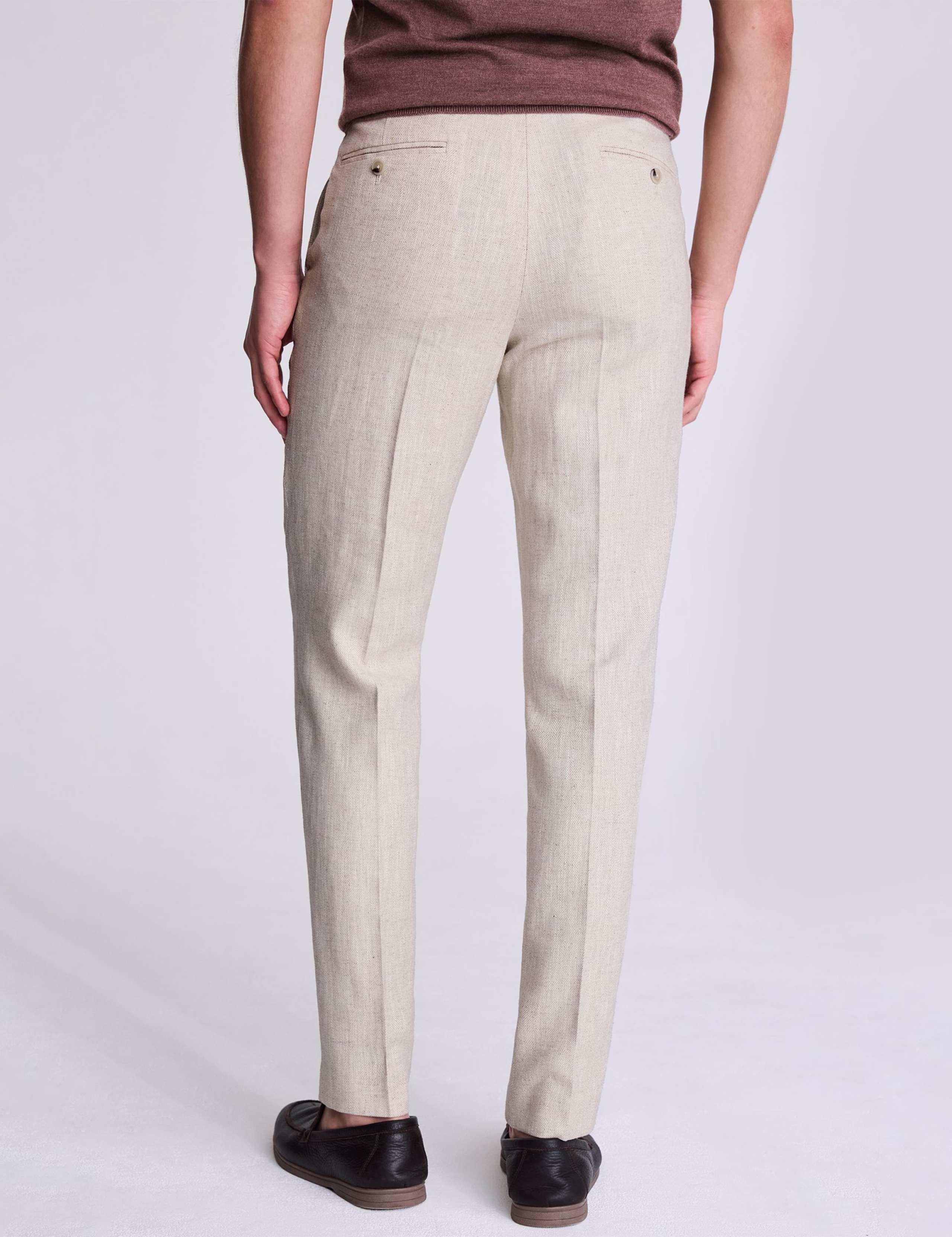 Tailored Fit Cotton Blend Herringbone Trousers 2 of 3