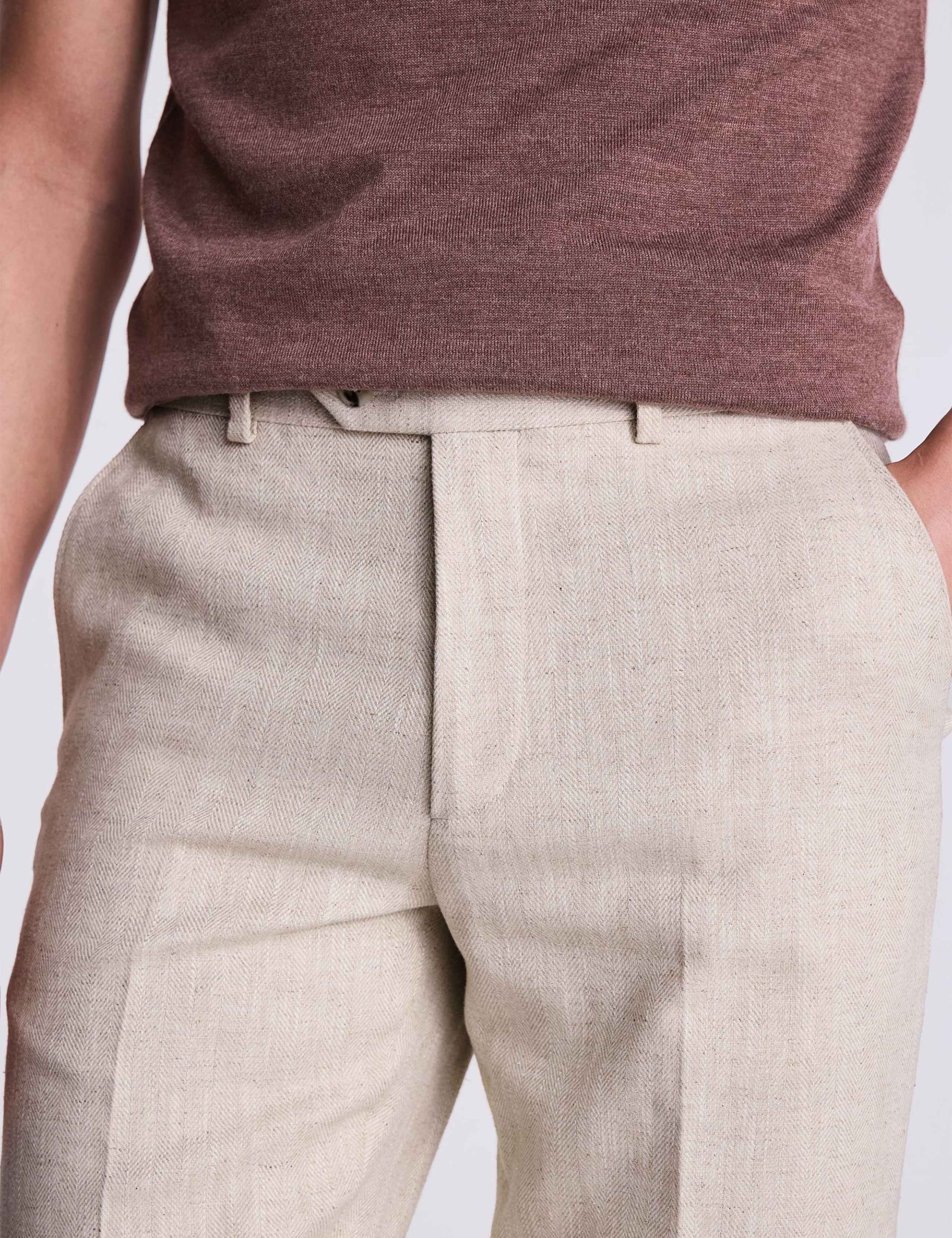 Tailored Fit Cotton Blend Herringbone Trousers 3 of 3