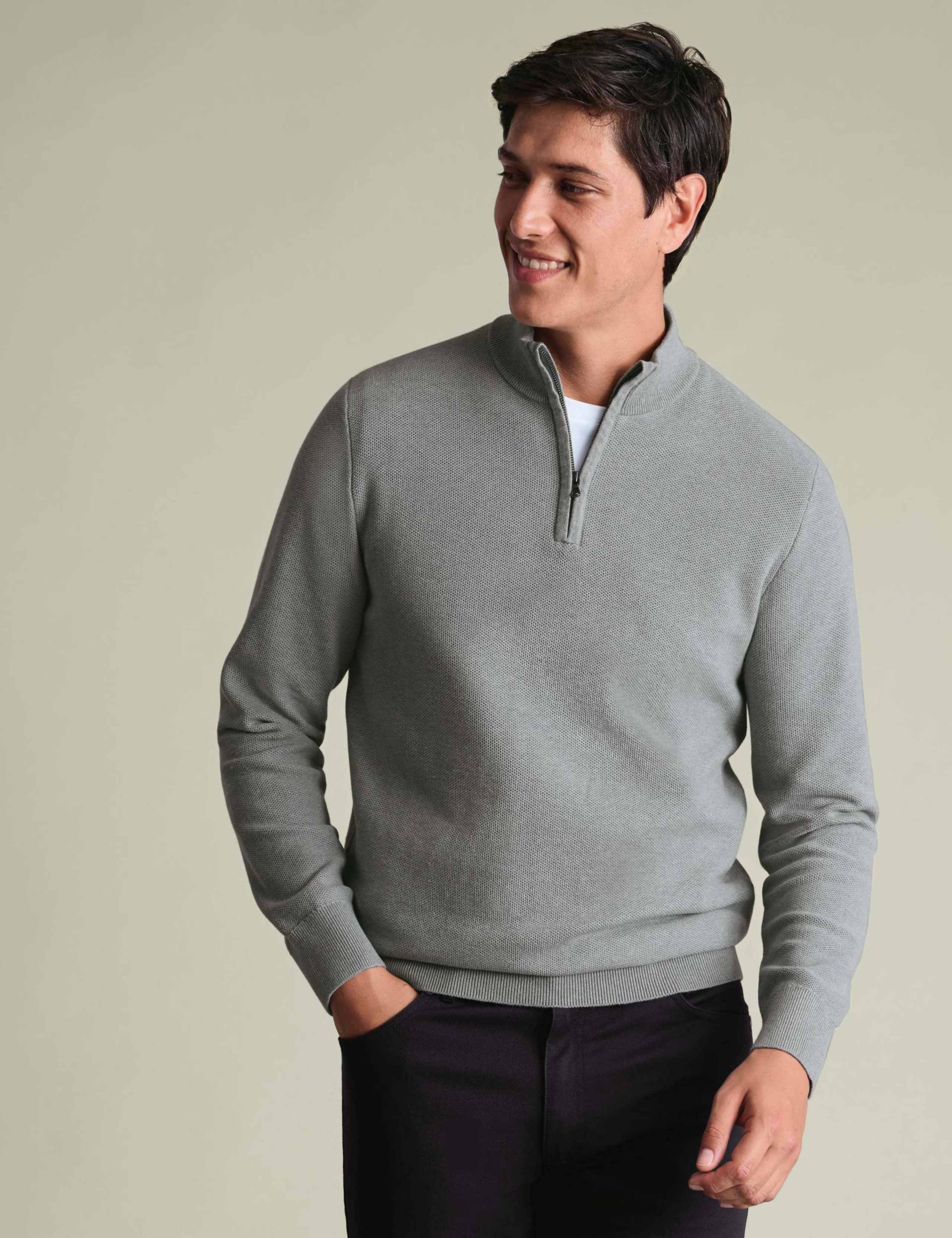 Pure Cotton Textured Half Zip Jumper 1 of 5