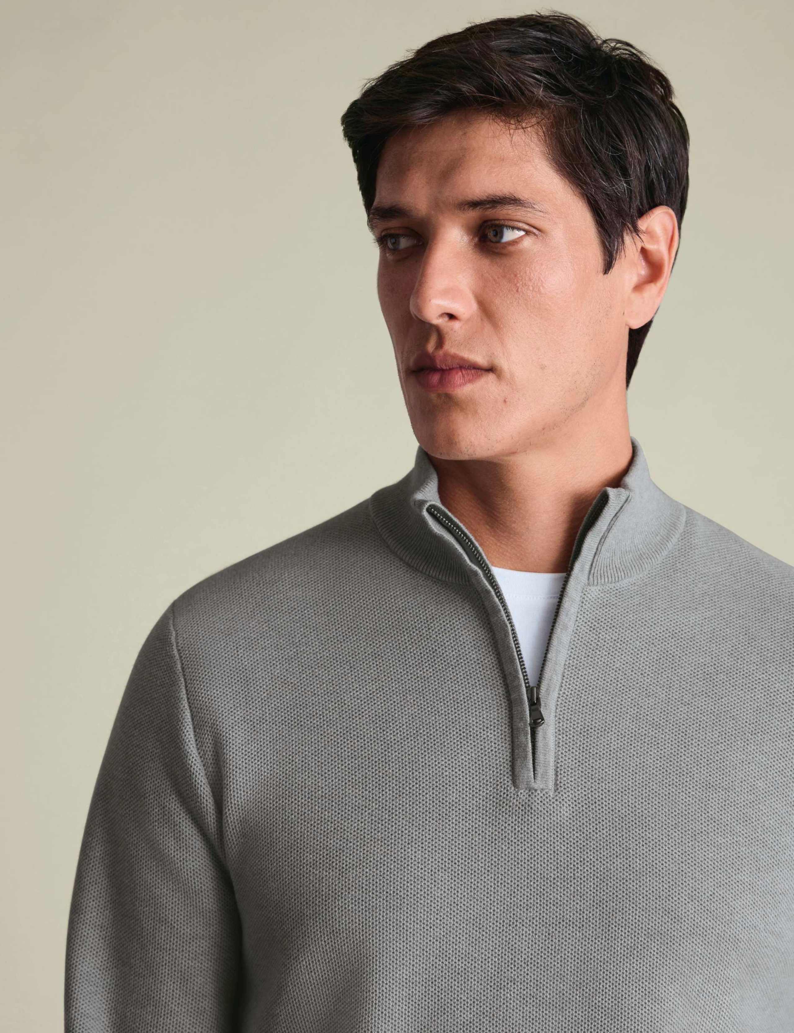 Pure Cotton Textured Half Zip Jumper 2 of 5