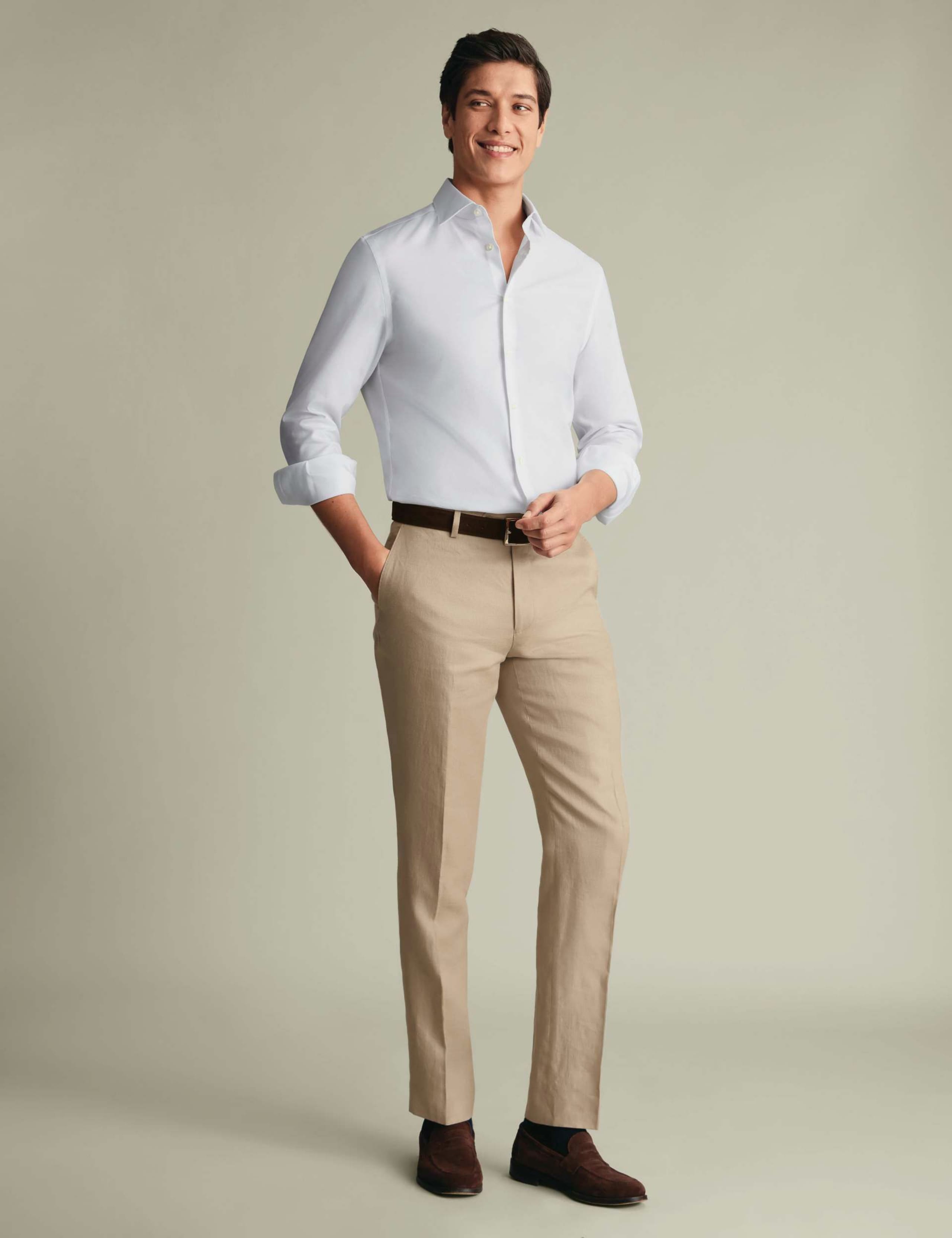Slim Fit Pure Linen Flat Front Trousers 2 of 4