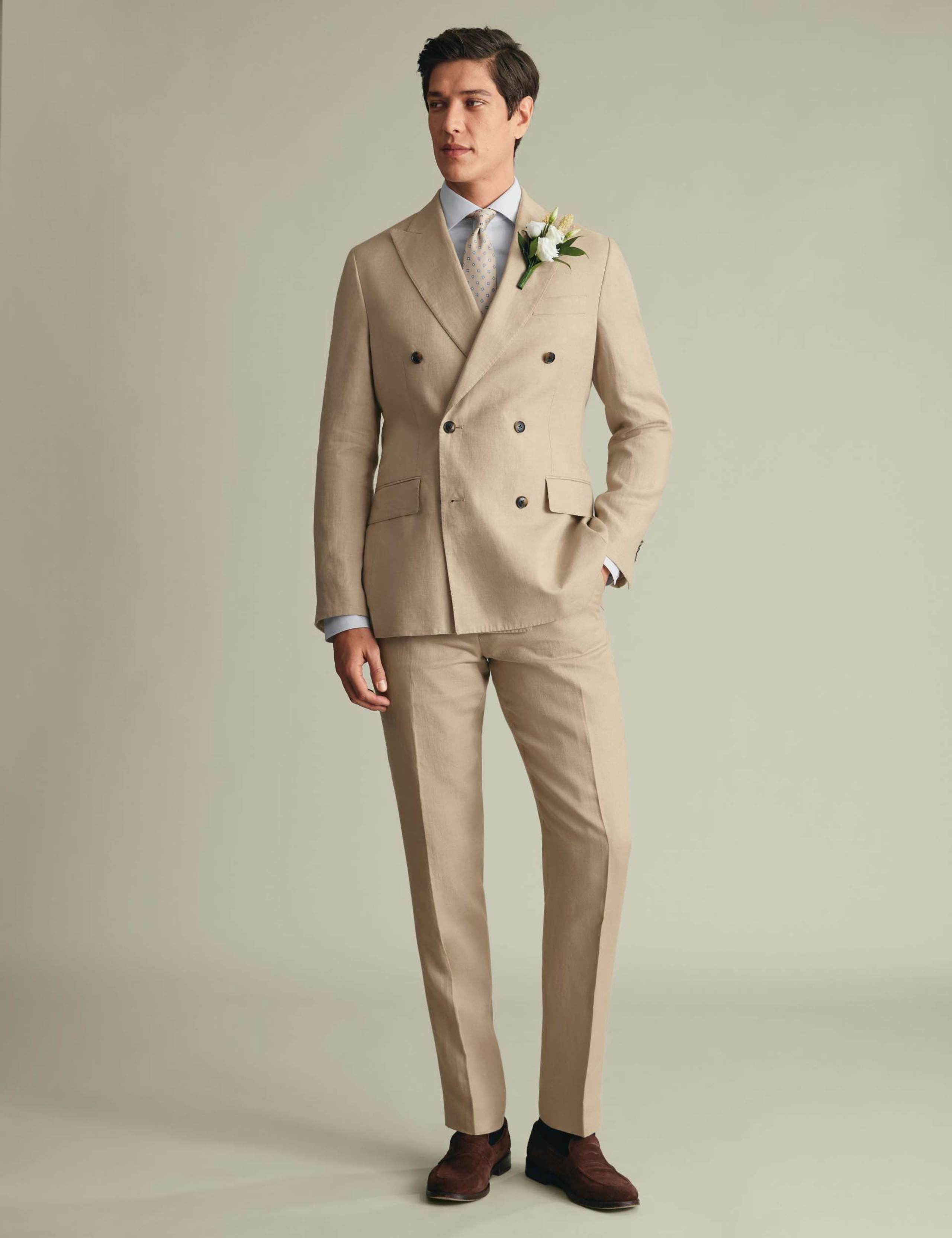 Slim Fit Pure Linen Double Breasted Suit Jacket 1 of 5