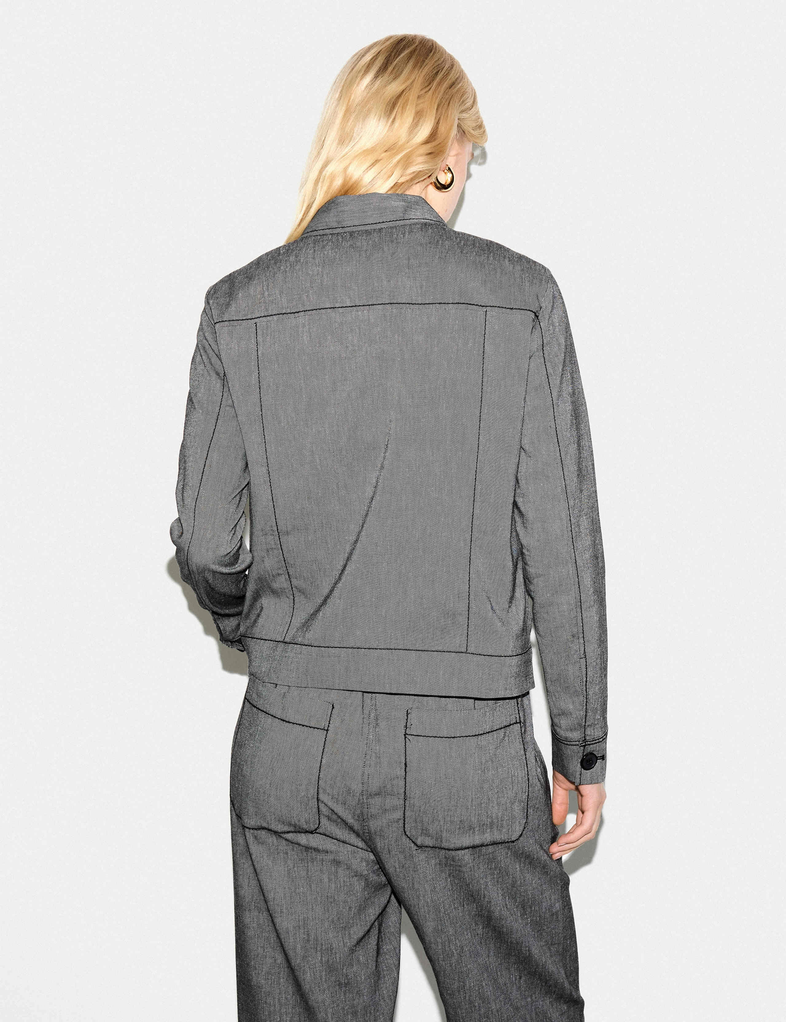 Textured Collared Utility Jacket with Linen 3 of 4