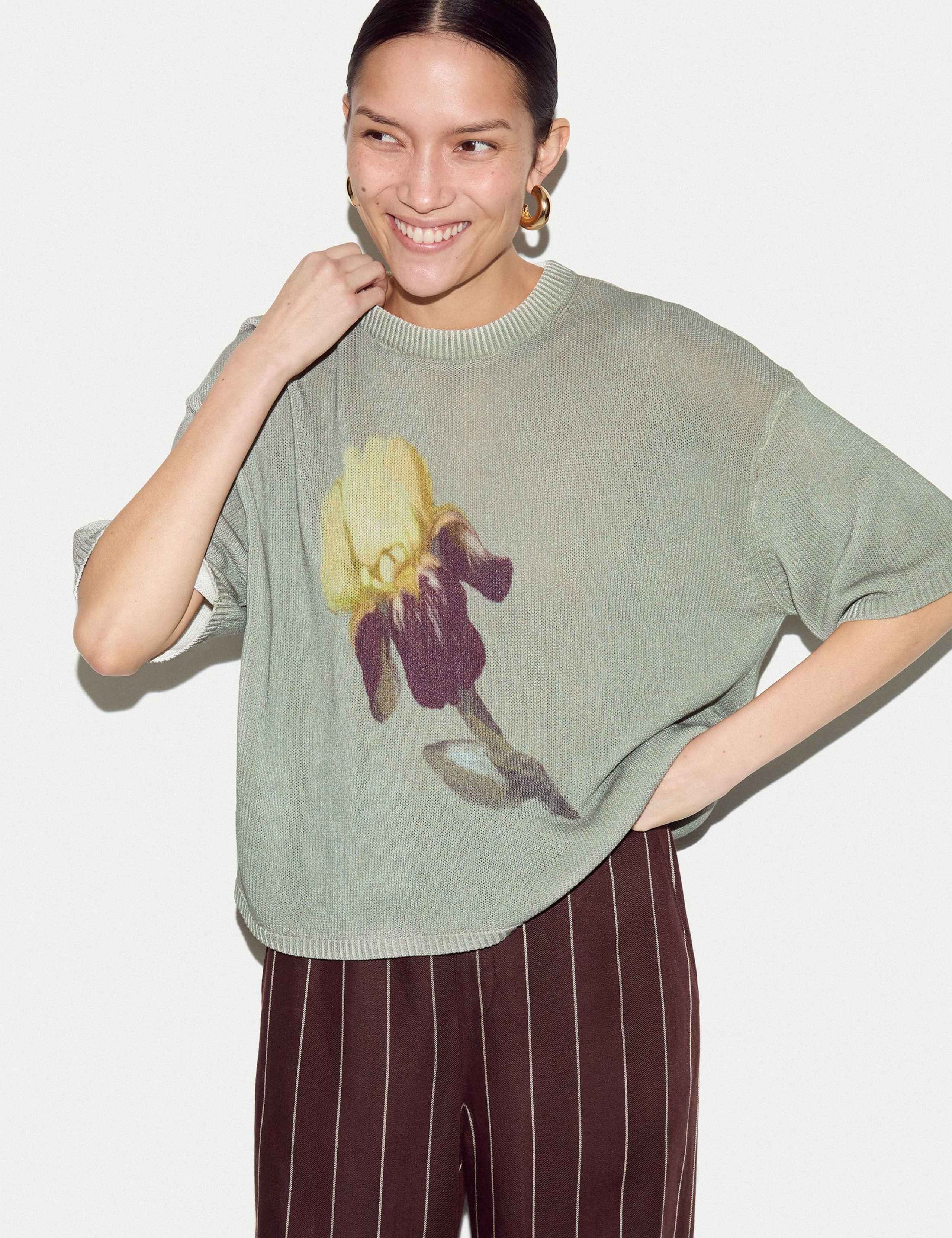 Floral Drop Shoulder Jumper with Linen 5 of 6