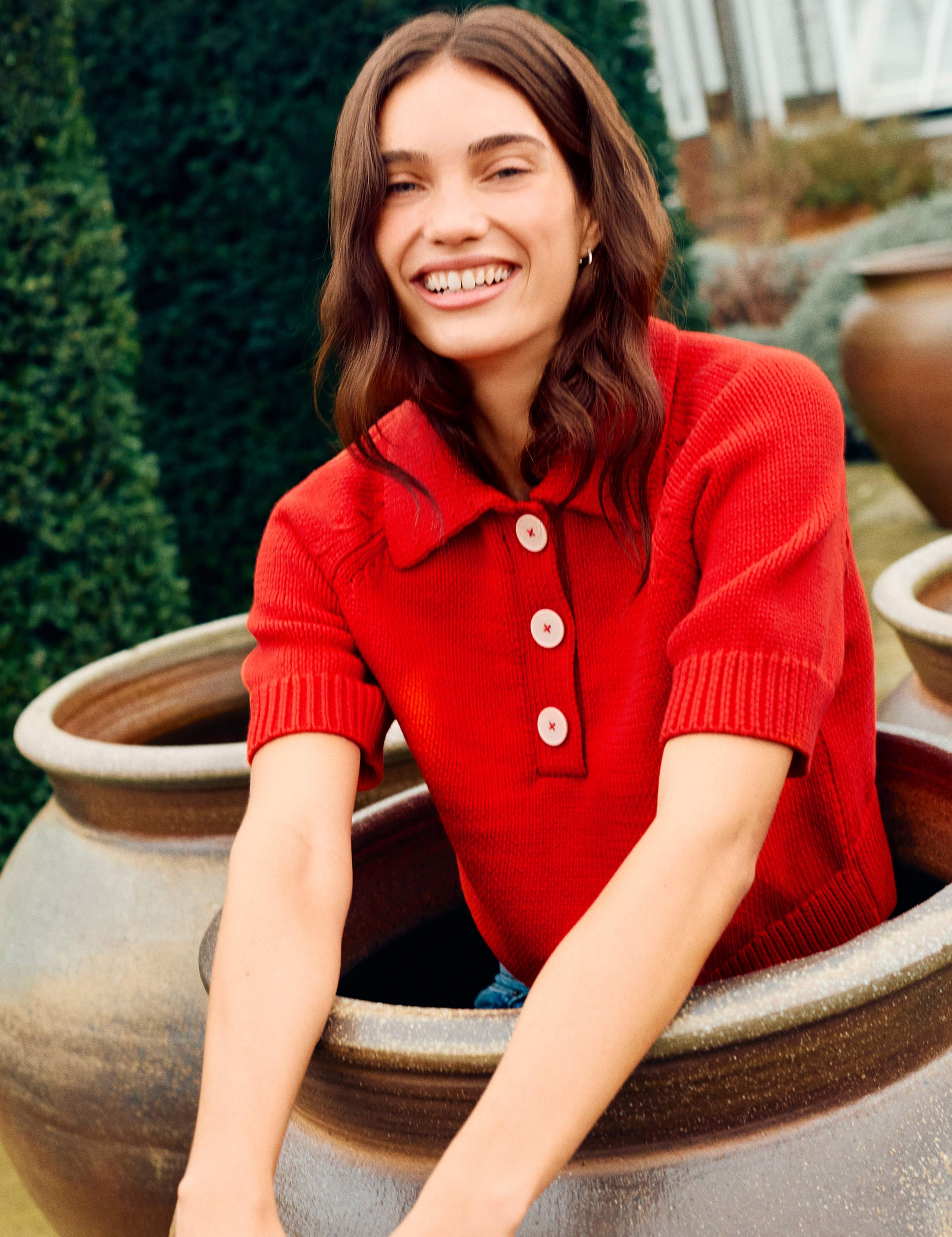 Cotton Rich Collared Knitted Top 1 of 6