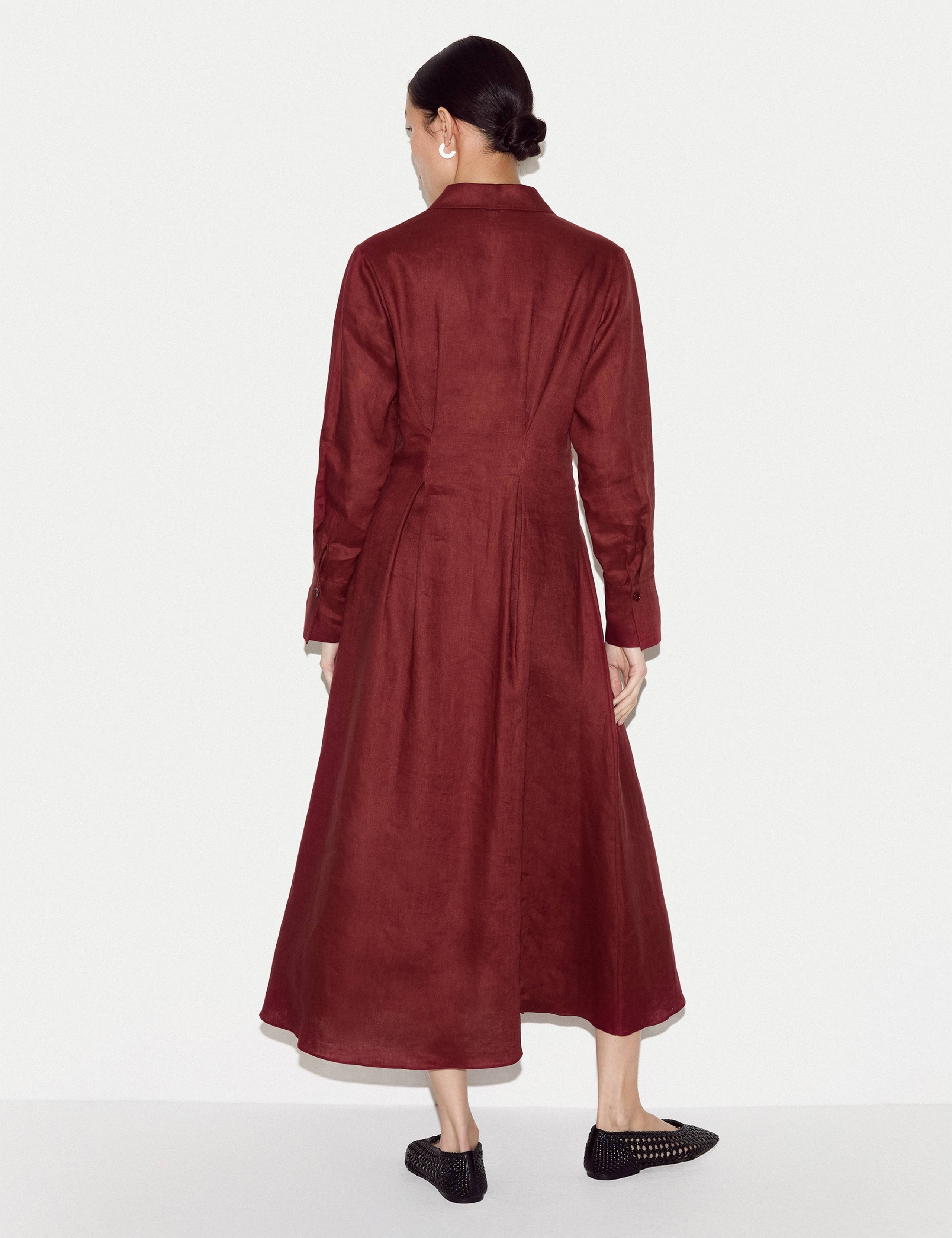 Pure Linen Pleat Front Midi Shirt Dress 3 of 5