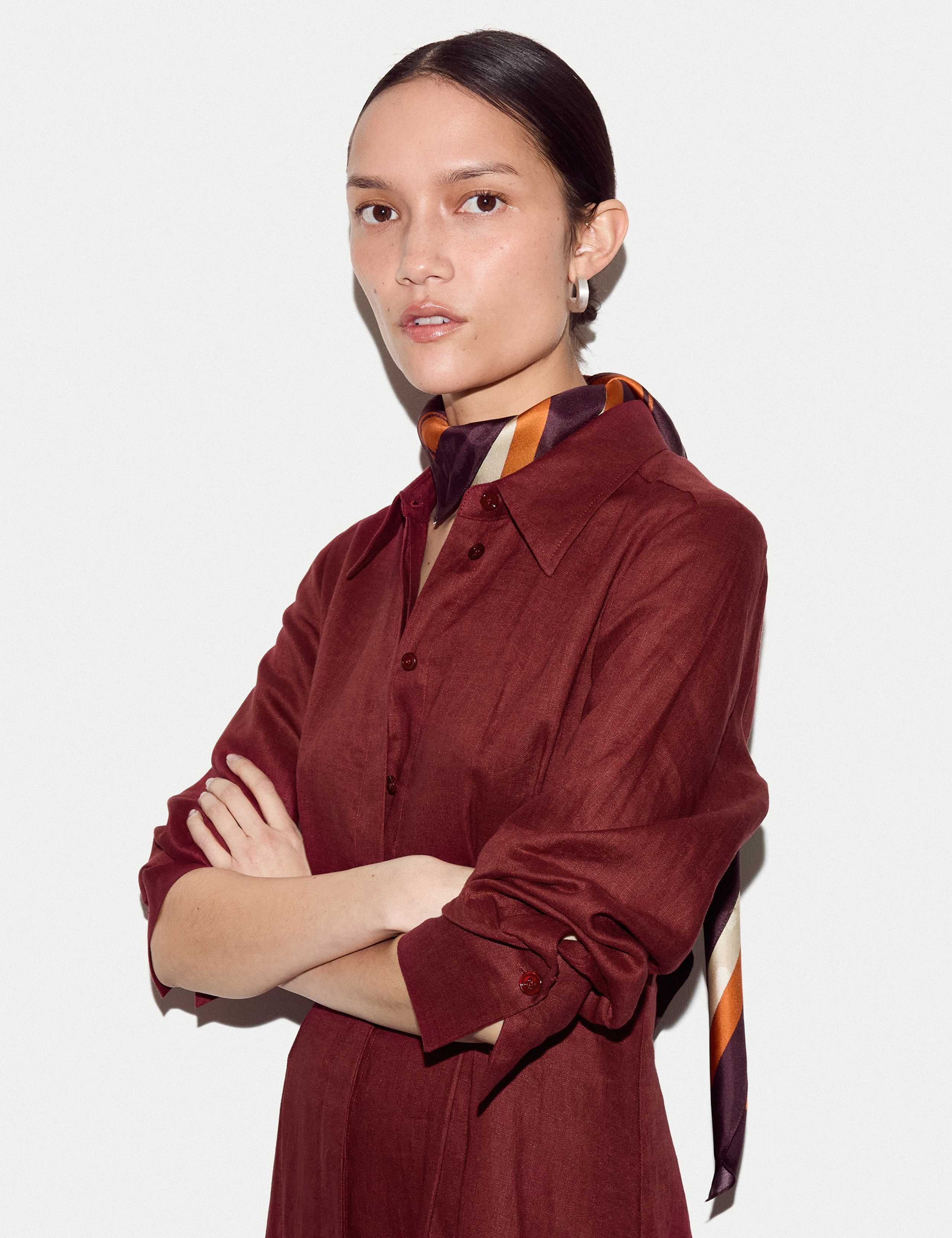 Pure Linen Pleat Front Midi Shirt Dress 5 of 5