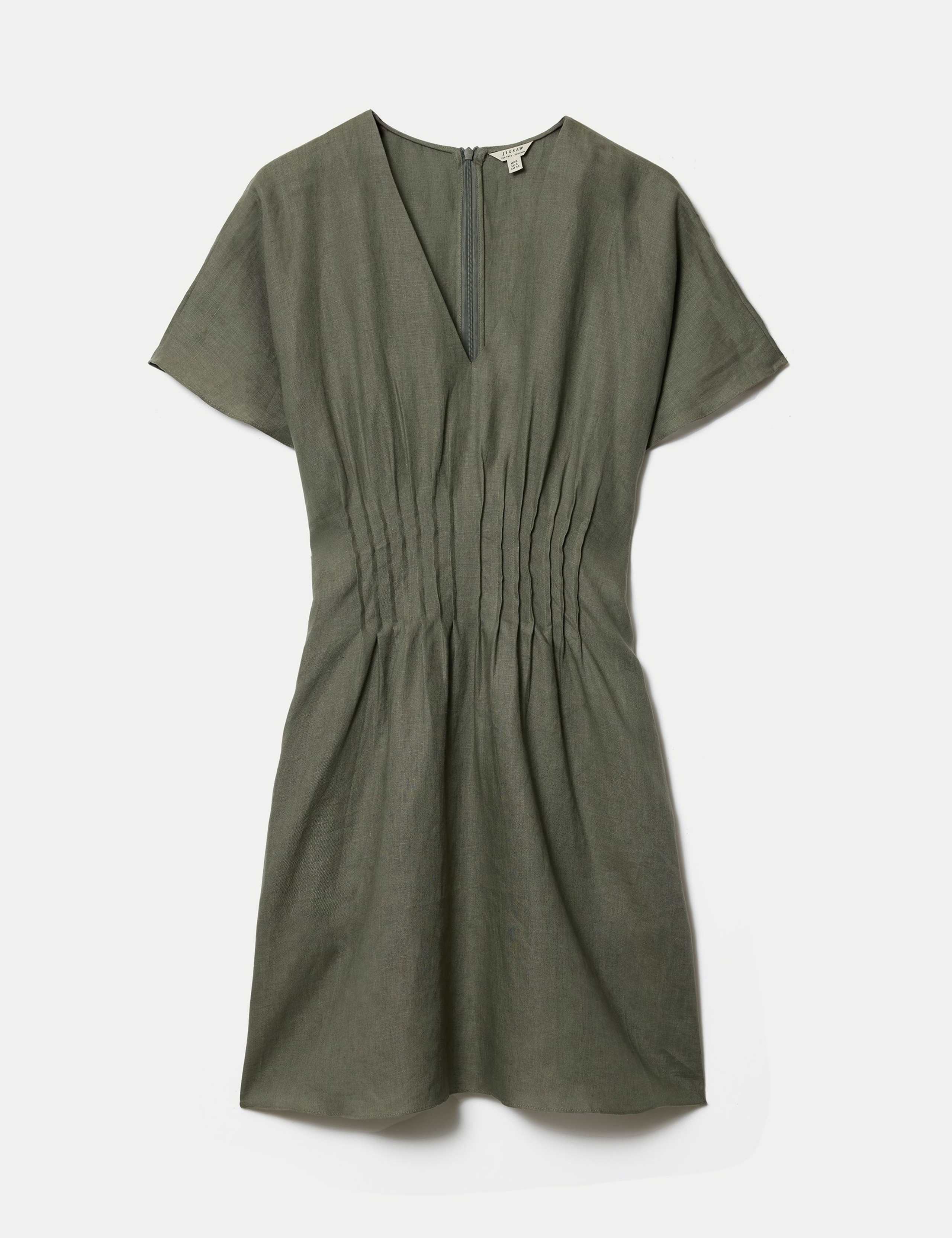 Pure Linen V-Neck Pintuck Mini Waisted Dress 2 of 5