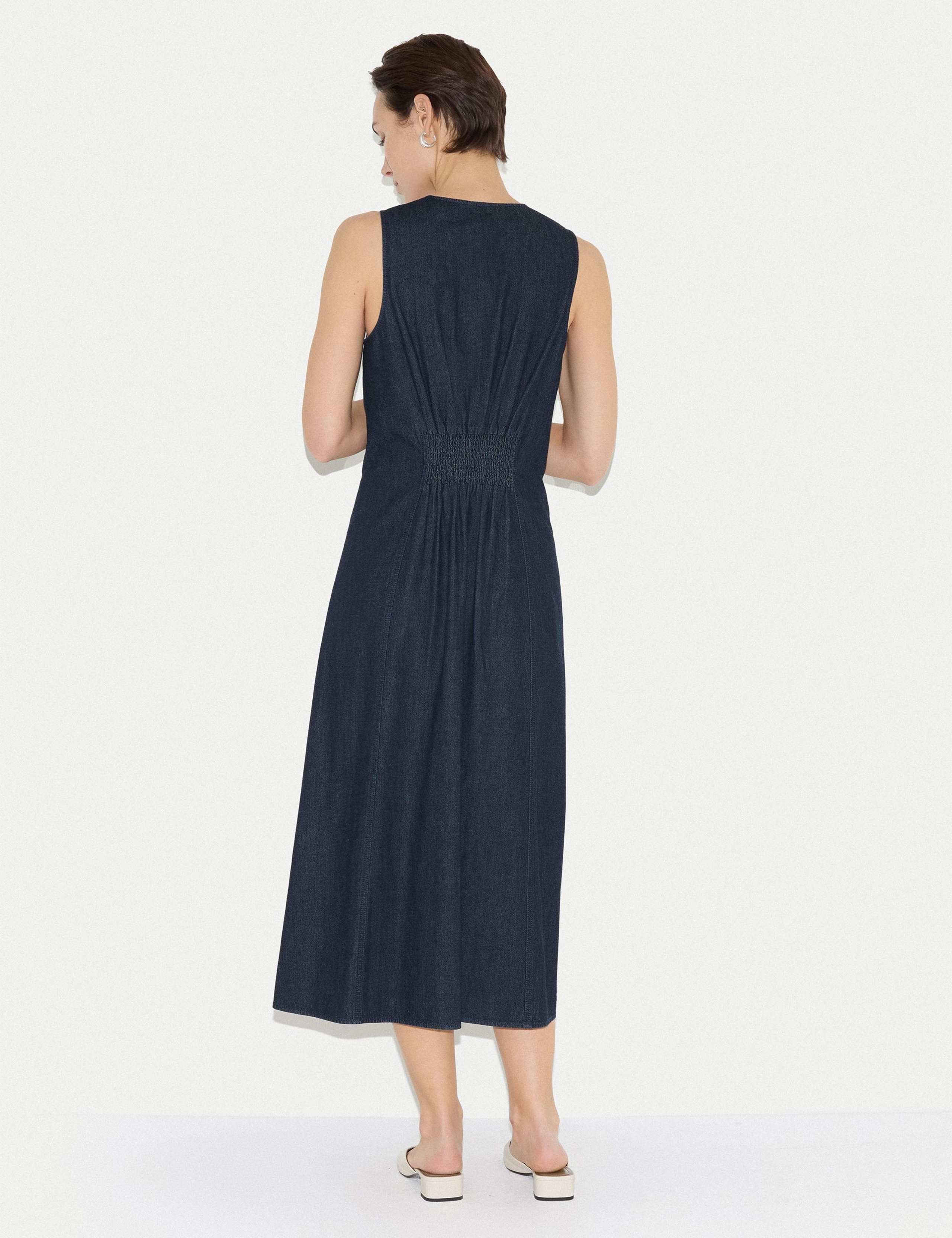 Pure Cotton V-Neck Midi Tea Dress 3 of 7