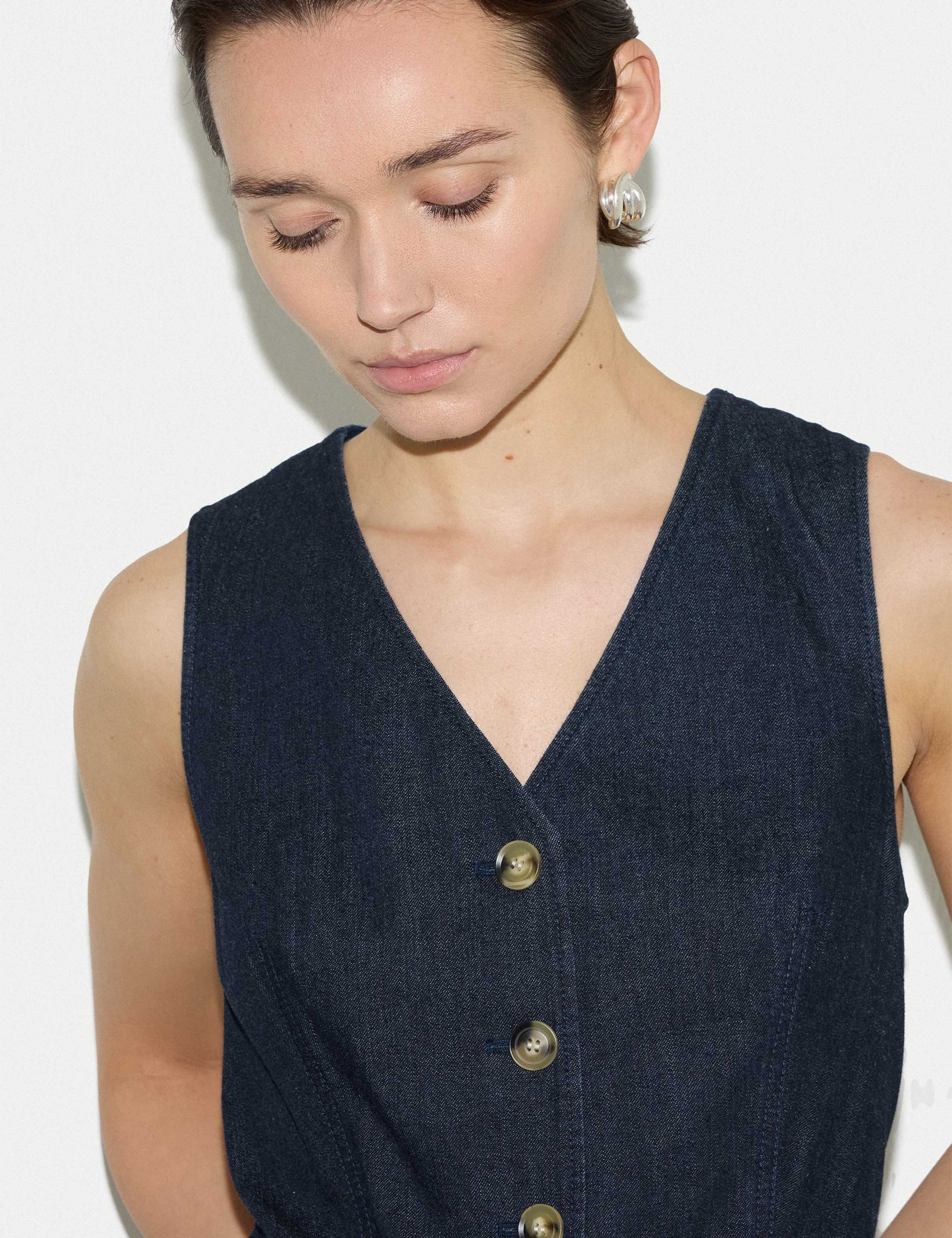 Pure Cotton V-Neck Midi Tea Dress 5 of 7