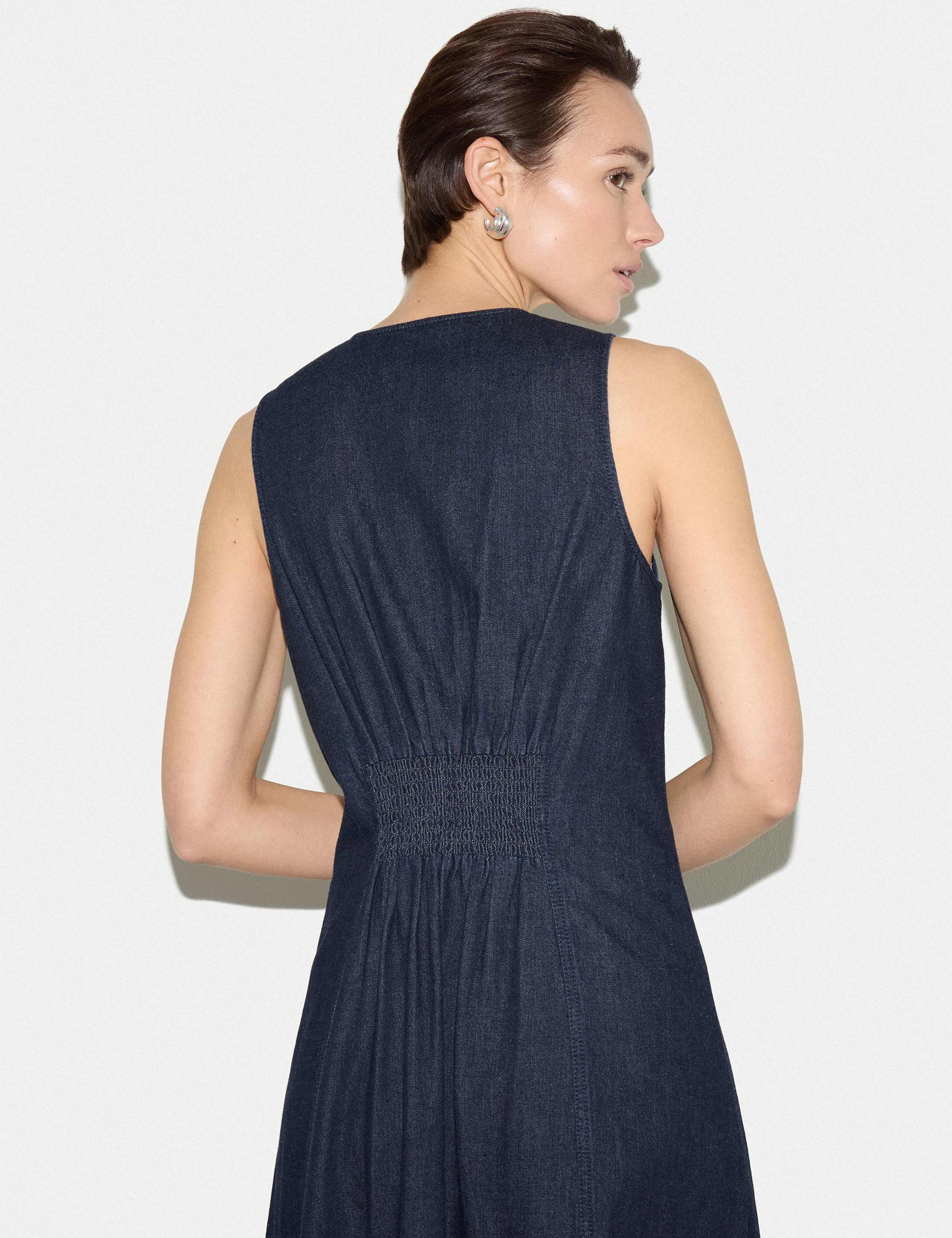 Pure Cotton V-Neck Midi Tea Dress 6 of 7