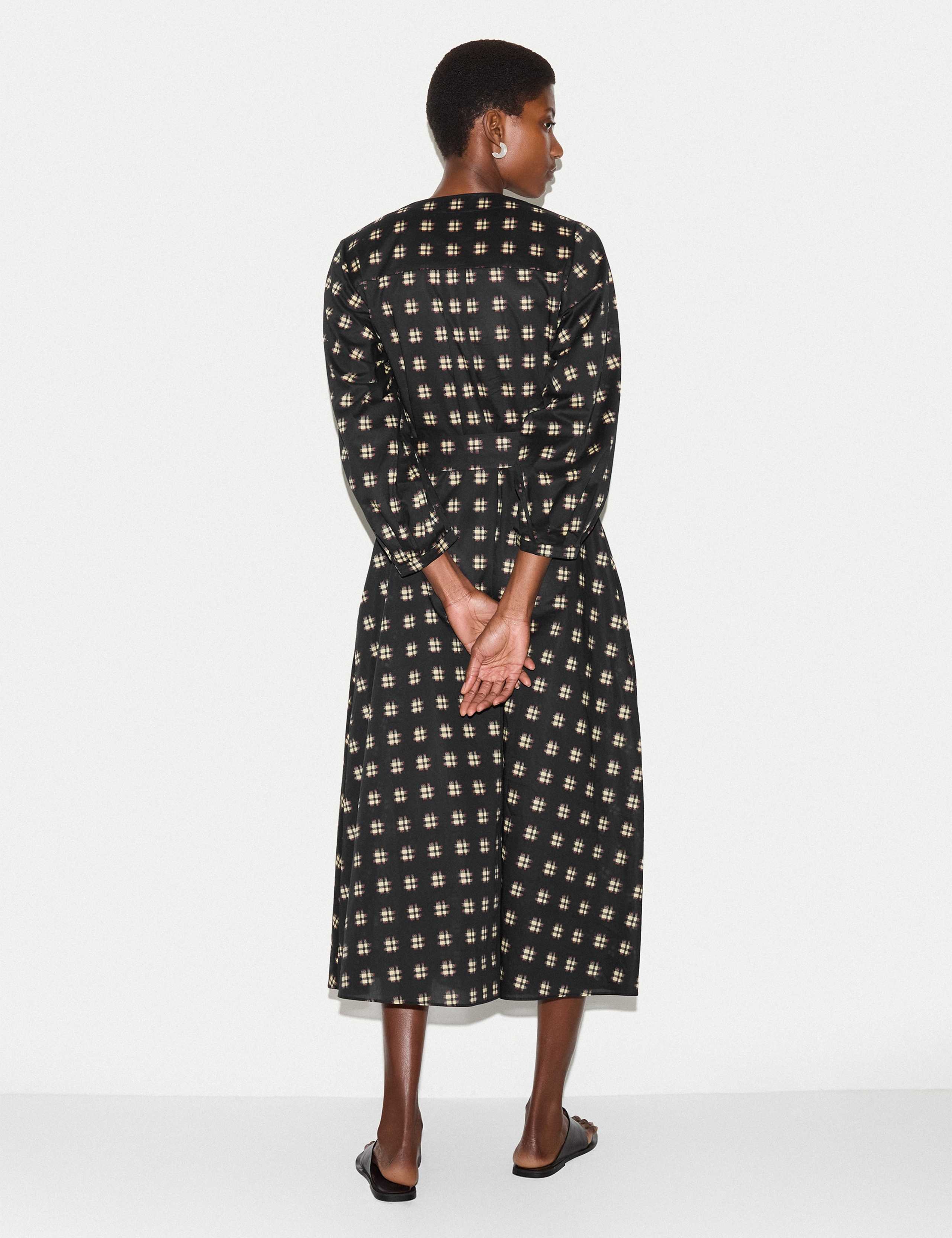 Pure Cotton Checked Midi Waisted Dress 4 of 5