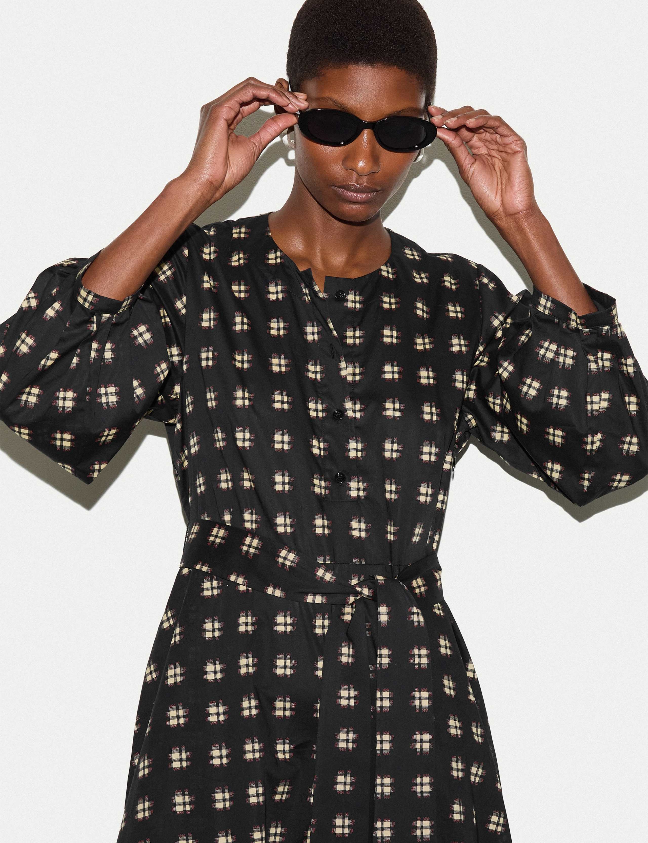 Pure Cotton Checked Midi Waisted Dress 5 of 5
