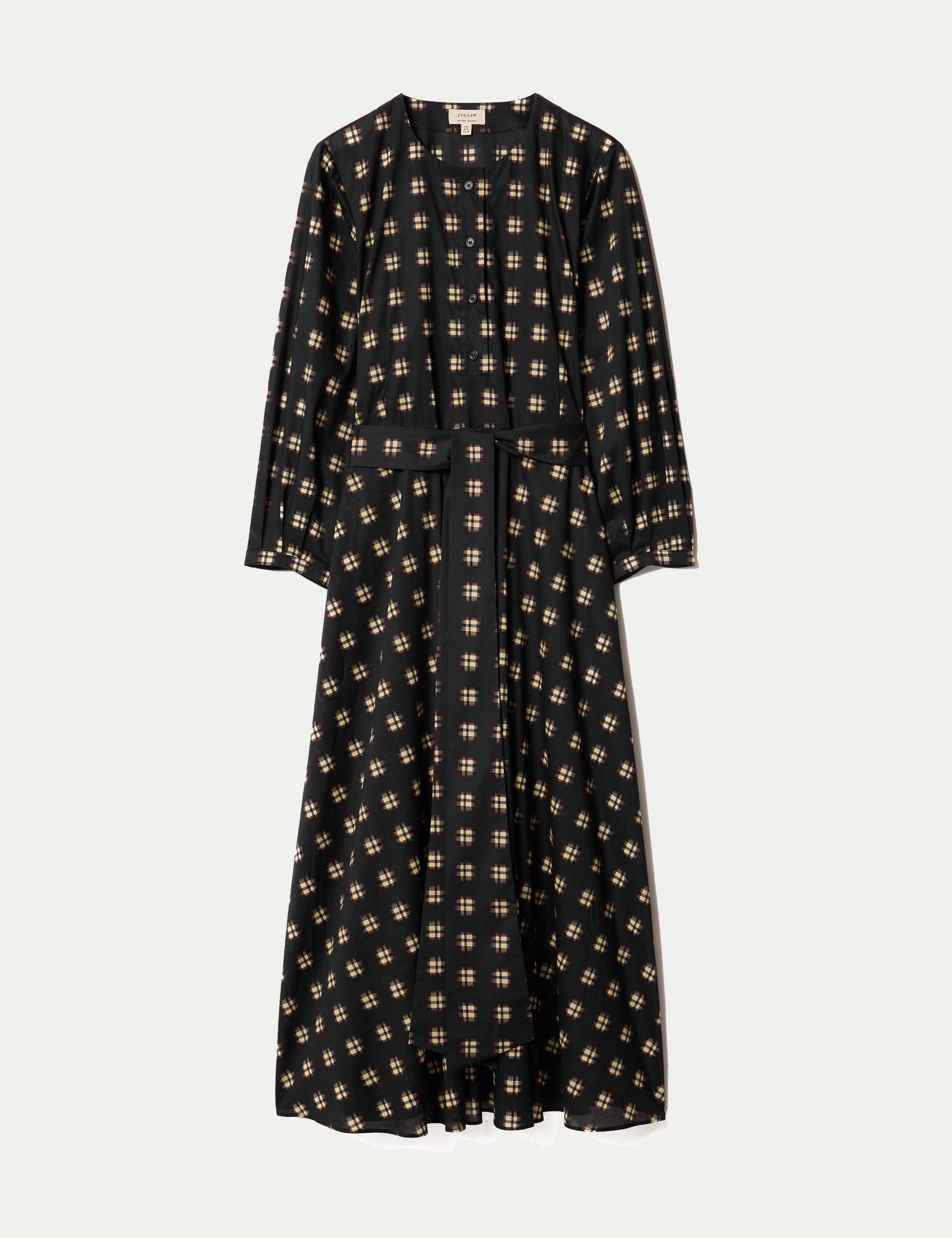 Pure Cotton Checked Midi Waisted Dress 2 of 5