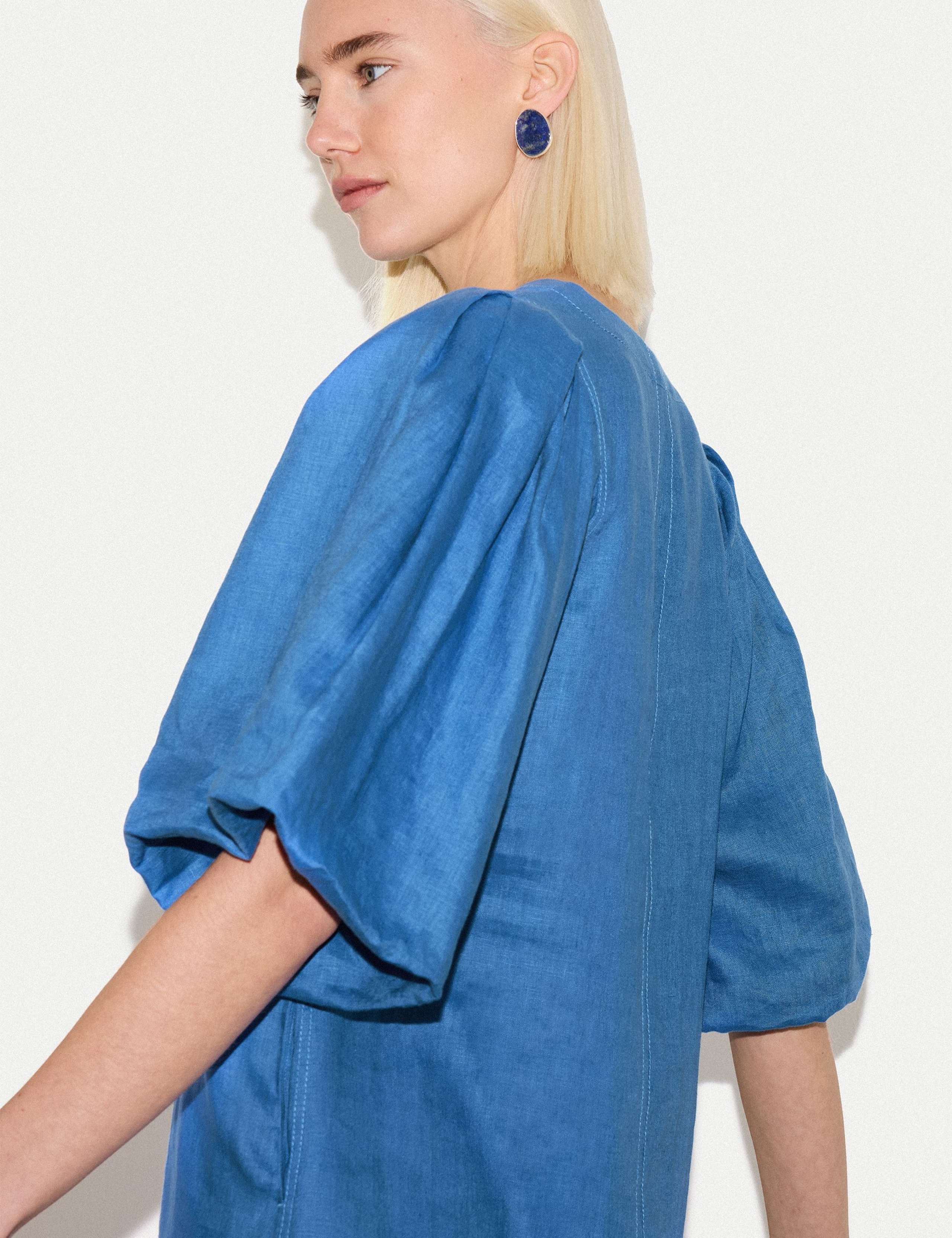 Pure Linen Puff Sleeve Mini Shift Dress 5 of 5