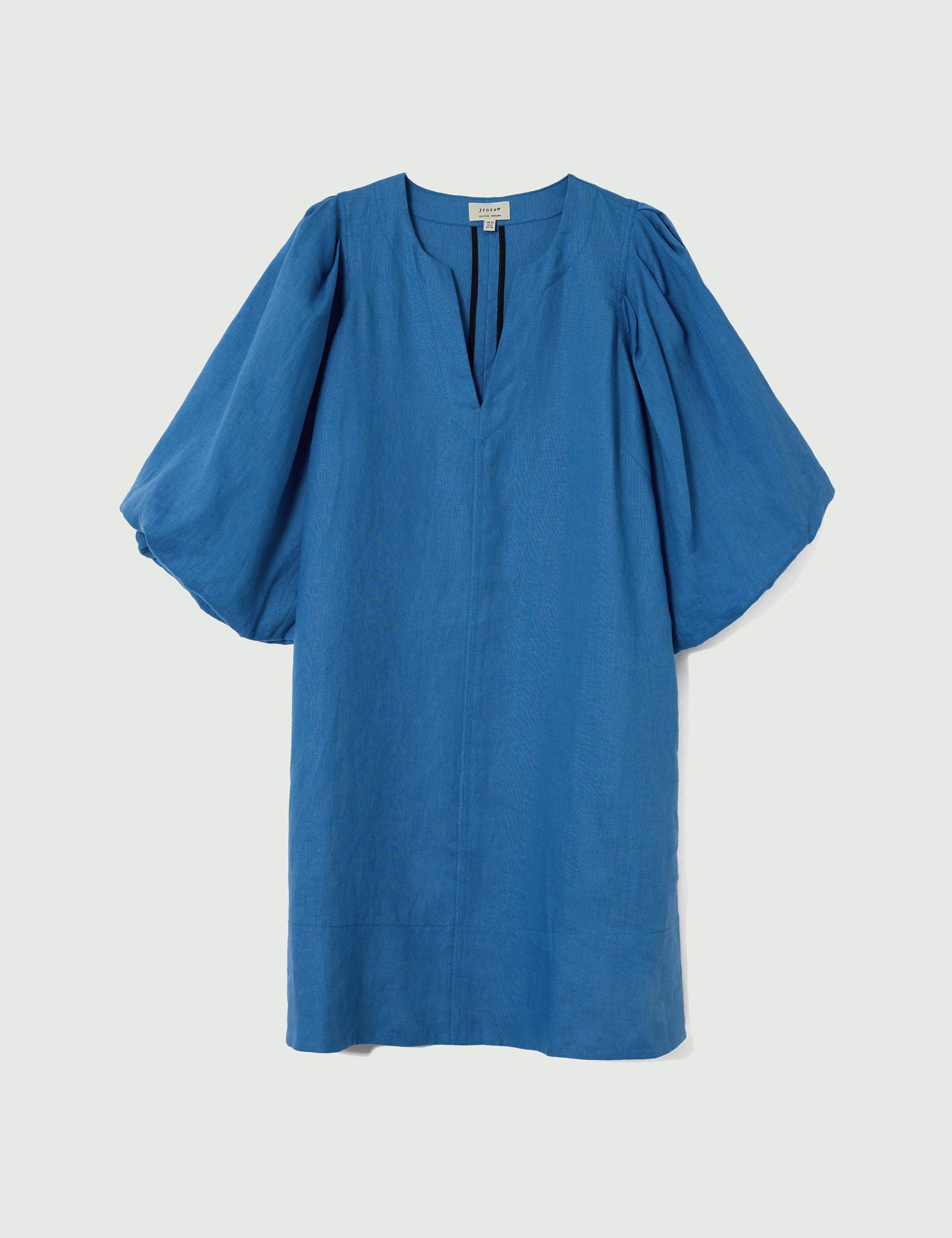 Pure Linen Puff Sleeve Mini Shift Dress 2 of 5