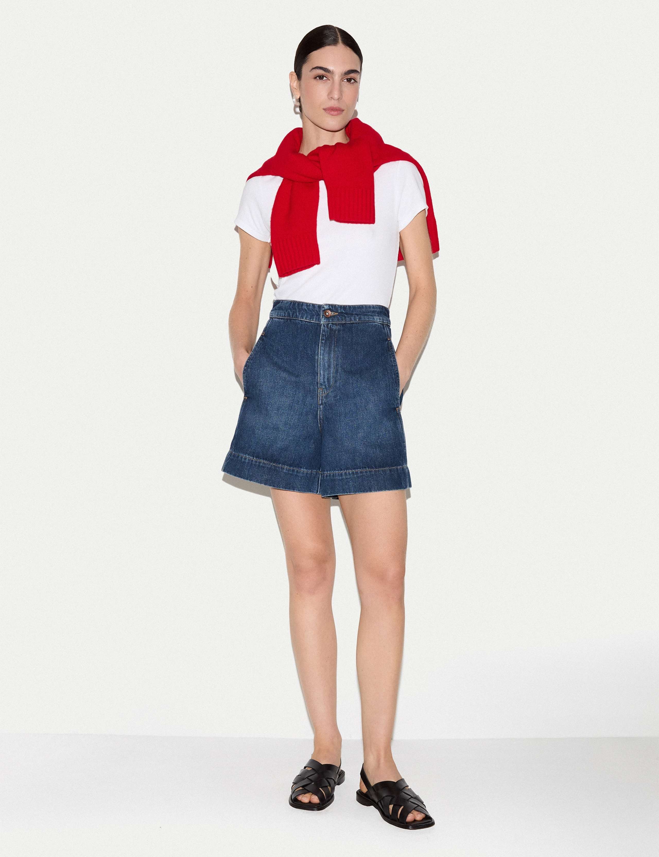 Denim High Waisted Seam Detail Shorts 1 of 4