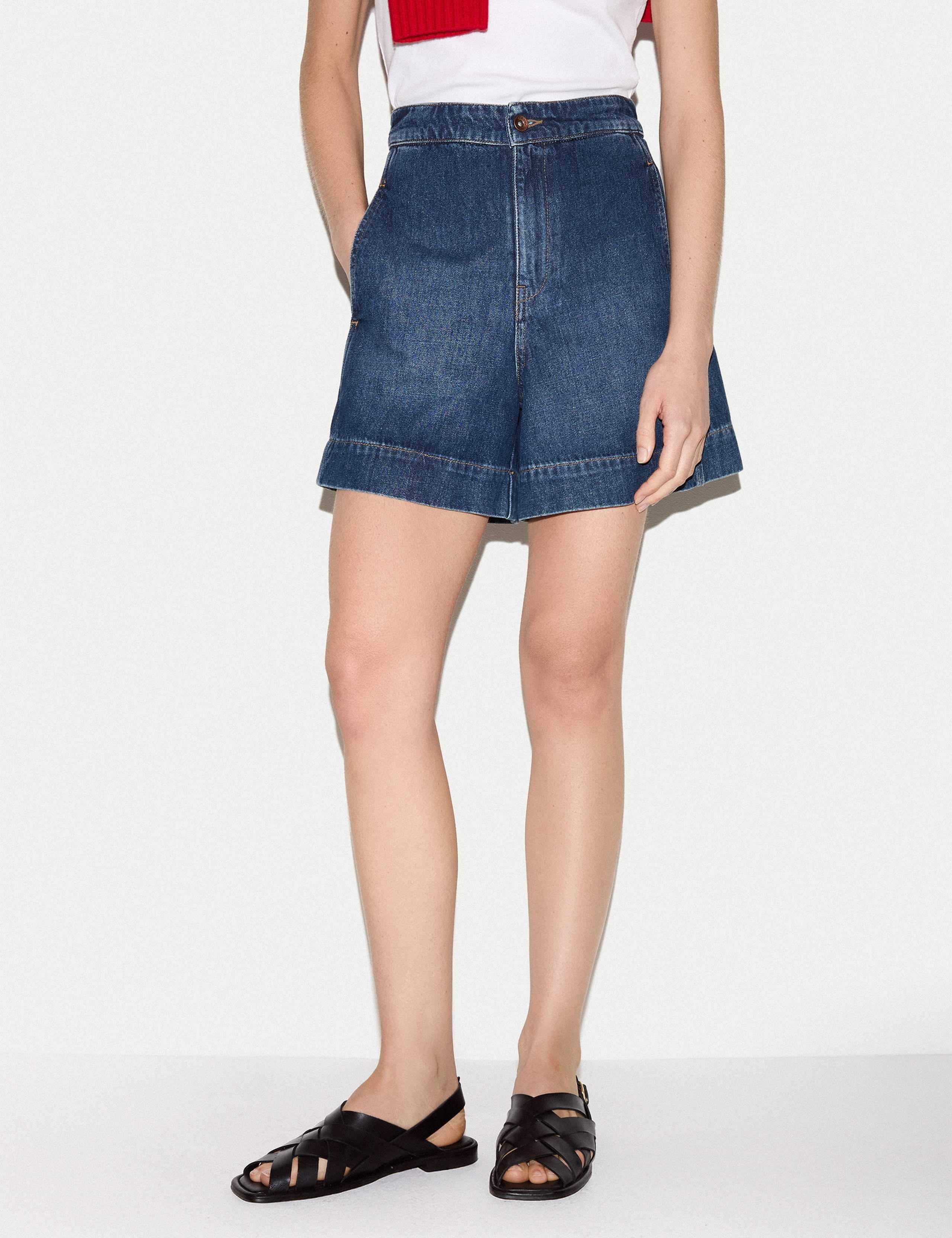 Denim High Waisted Seam Detail Shorts 2 of 4