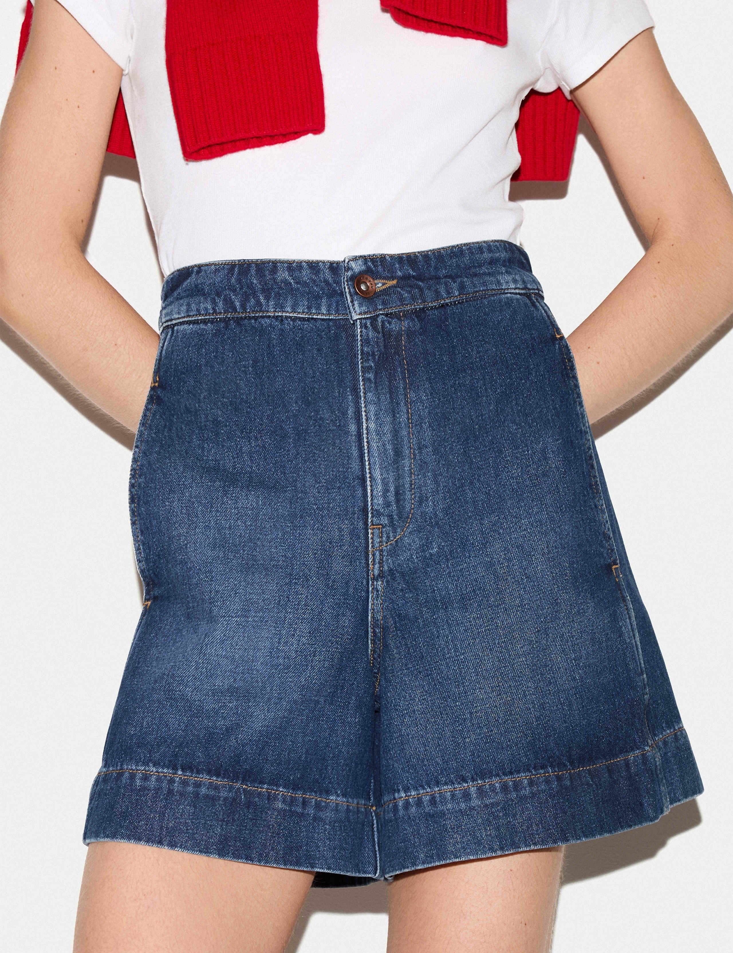 Denim High Waisted Seam Detail Shorts 4 of 4