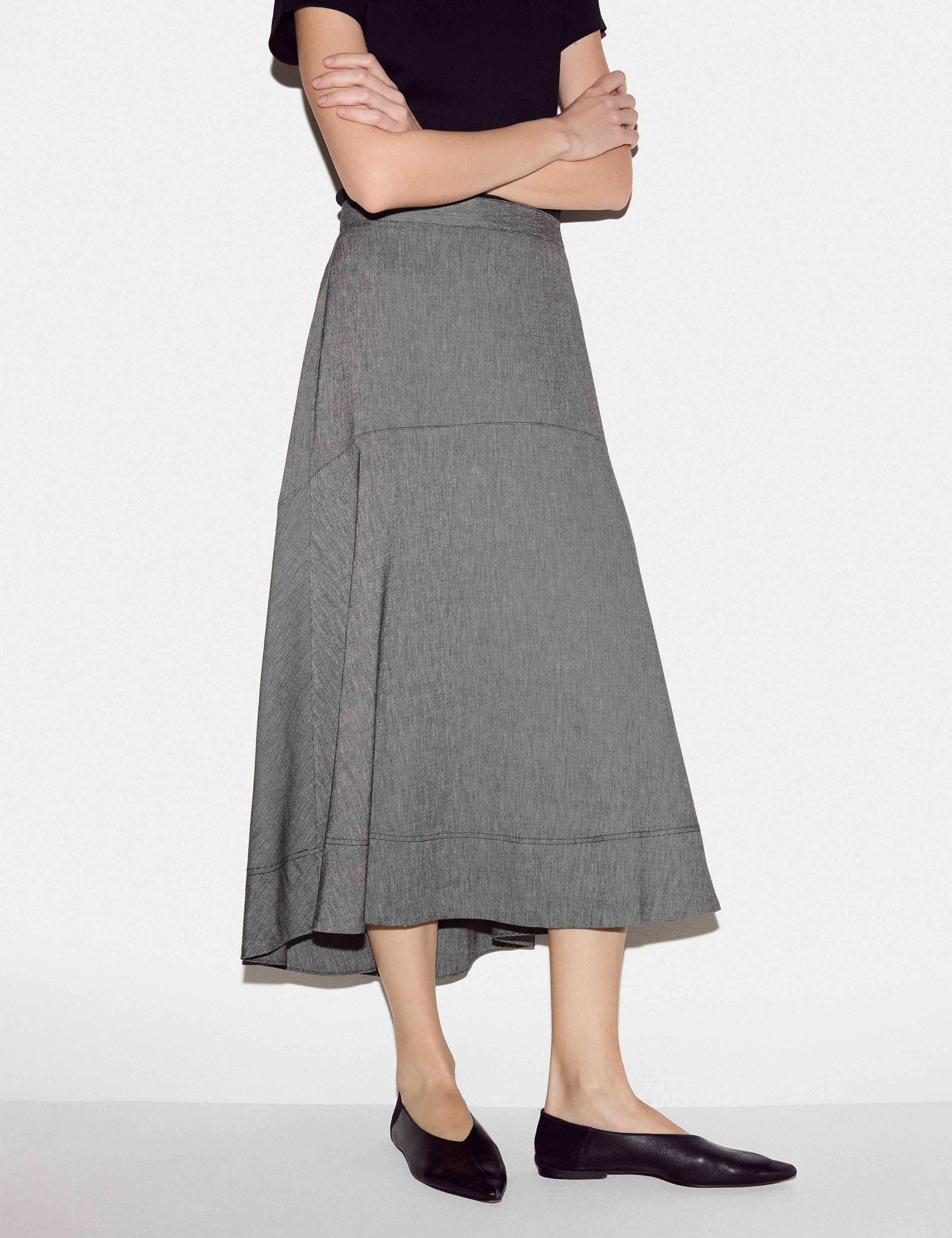 Linen Cotton Blend Asymmetric Midi Skirt 1 of 5