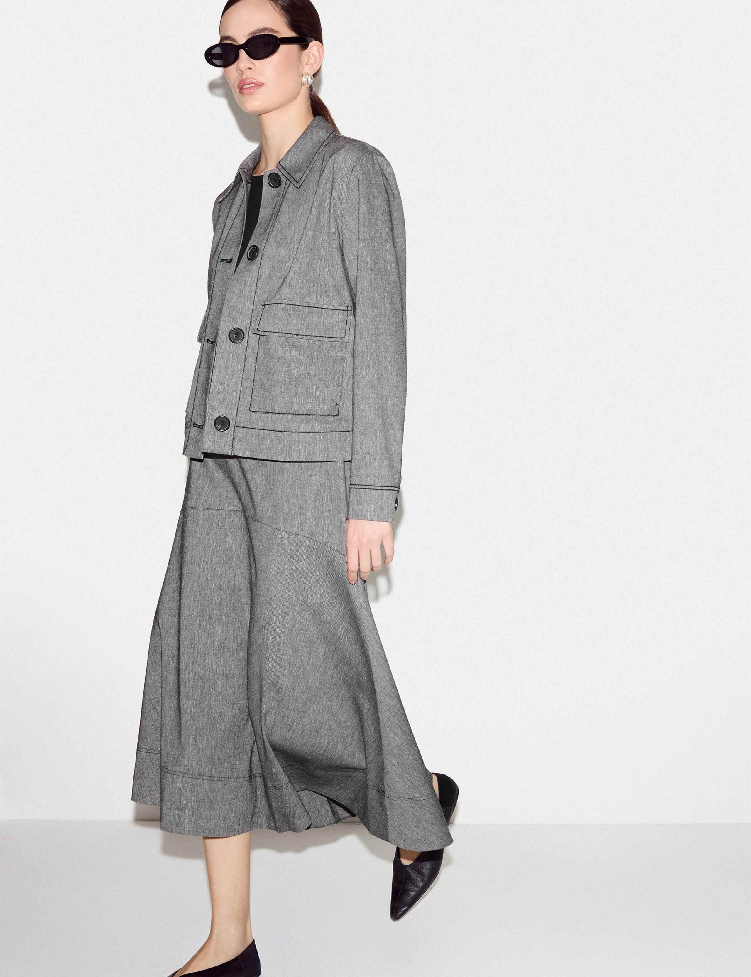 Linen Cotton Blend Asymmetric Midi Skirt 2 of 5