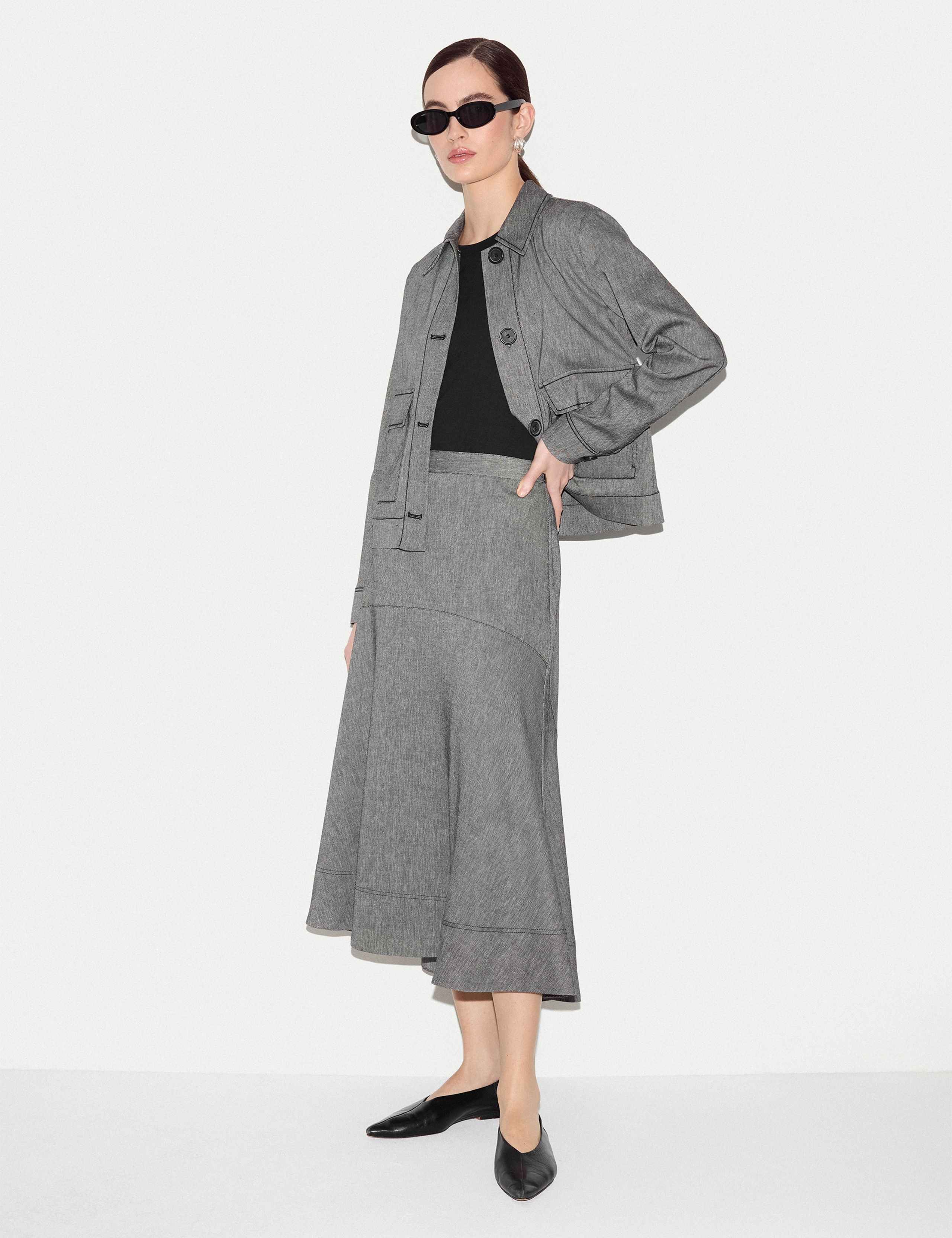 Linen Cotton Blend Asymmetric Midi Skirt 4 of 5