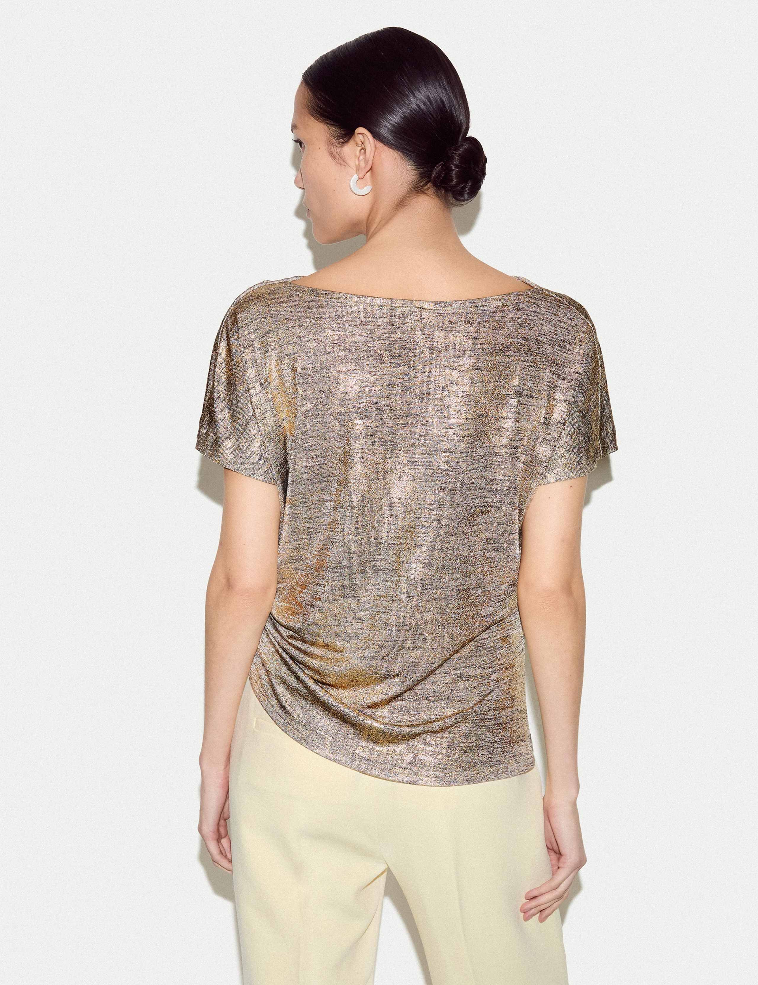 Jersey Sparkly Cowl Neck Gathered Top 5 of 5