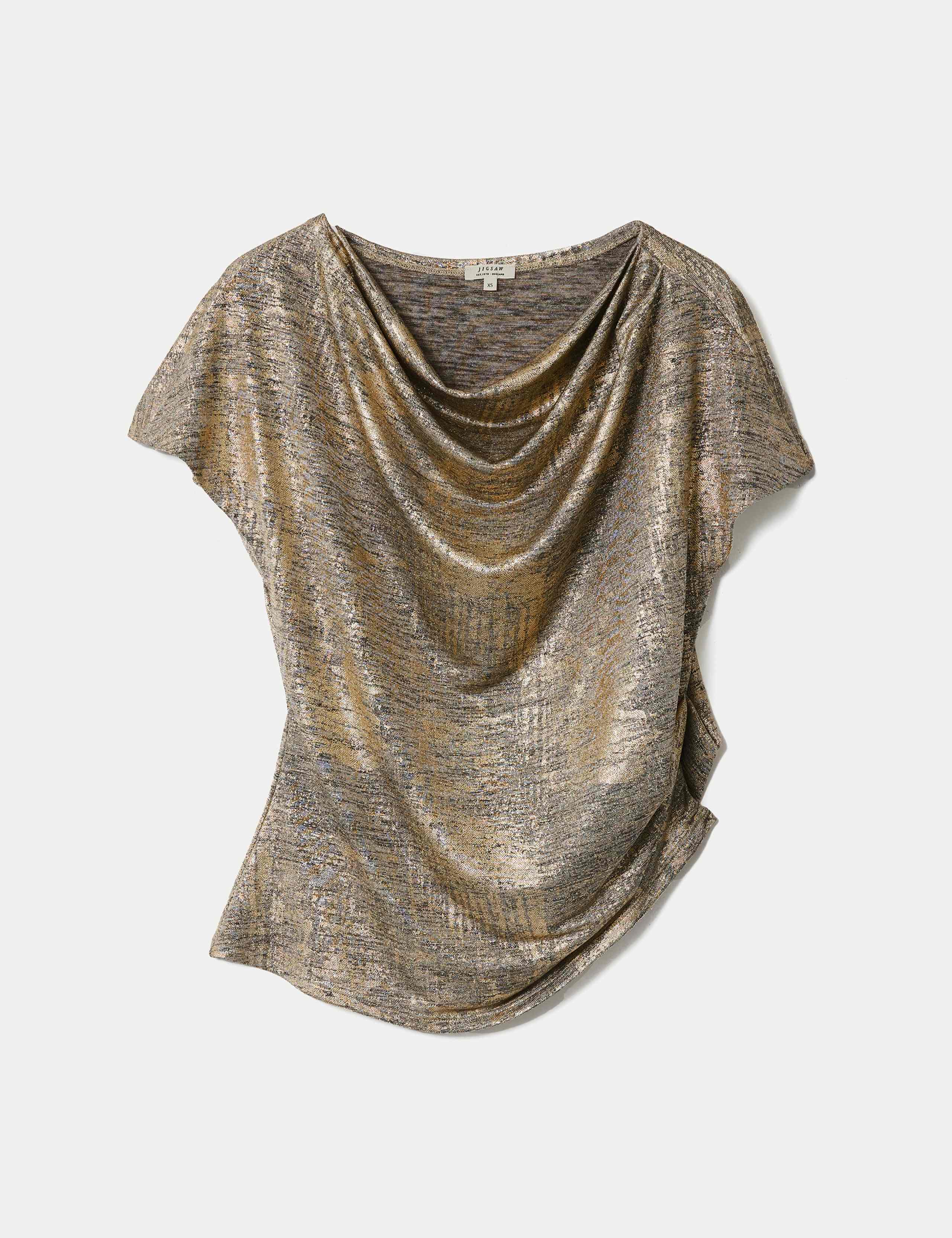 Jersey Sparkly Cowl Neck Gathered Top 2 of 5