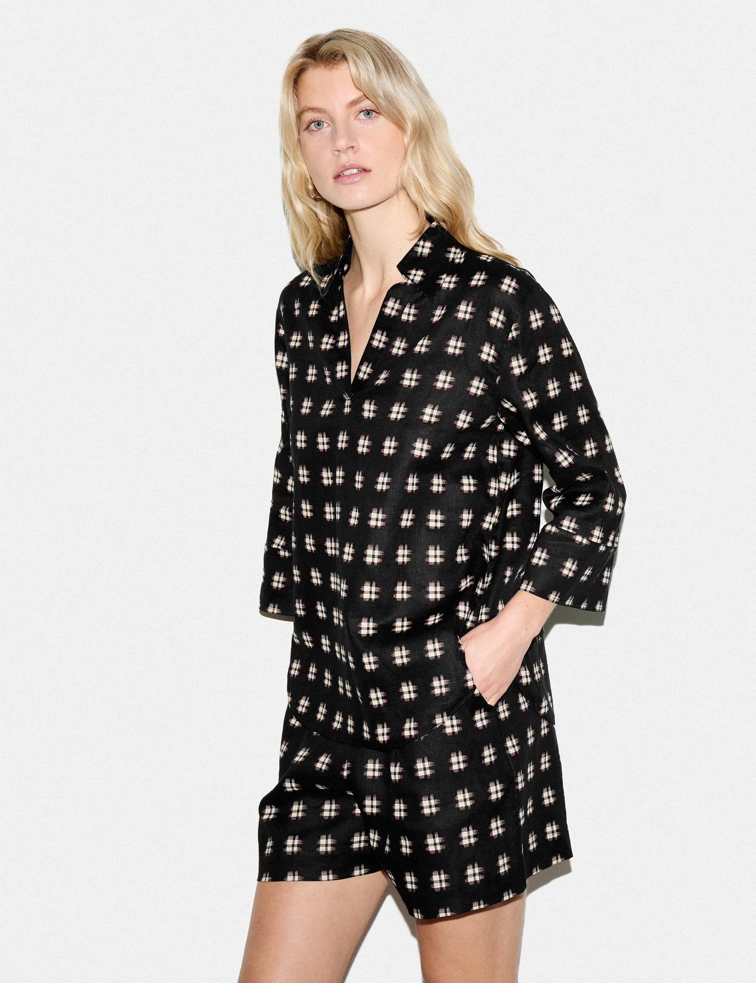 Pure Linen Checked Collared Tunic 3 of 5