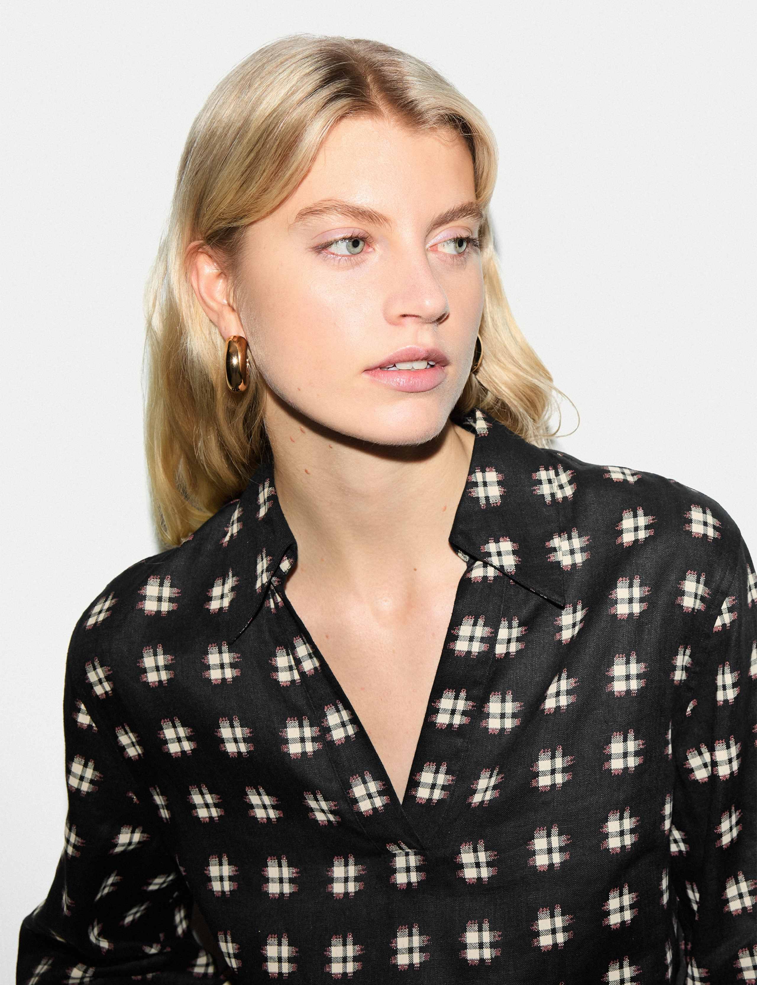 Pure Linen Checked Collared Tunic 5 of 5