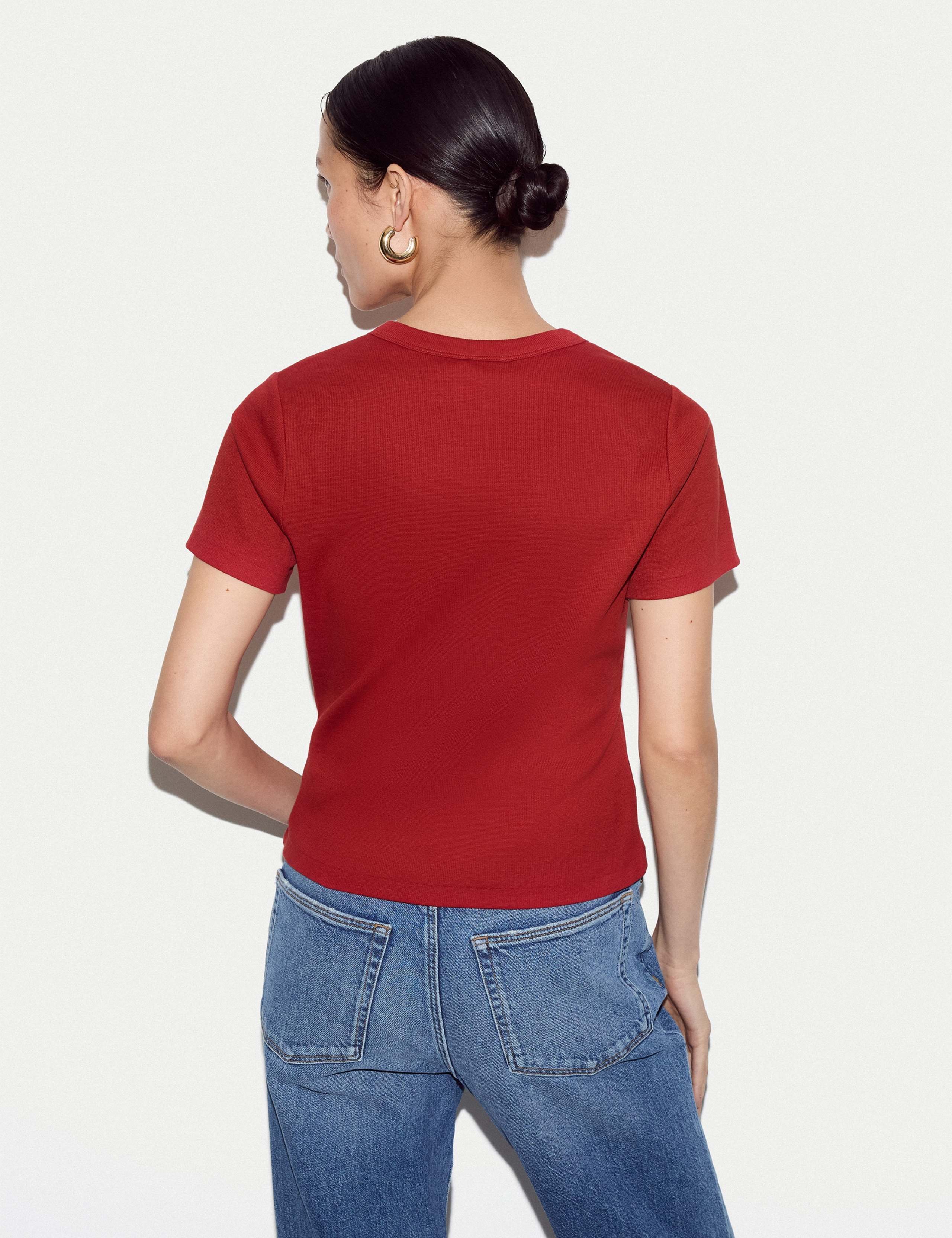 Cotton Rich Ribbed Button Through T-Shirt 3 of 4