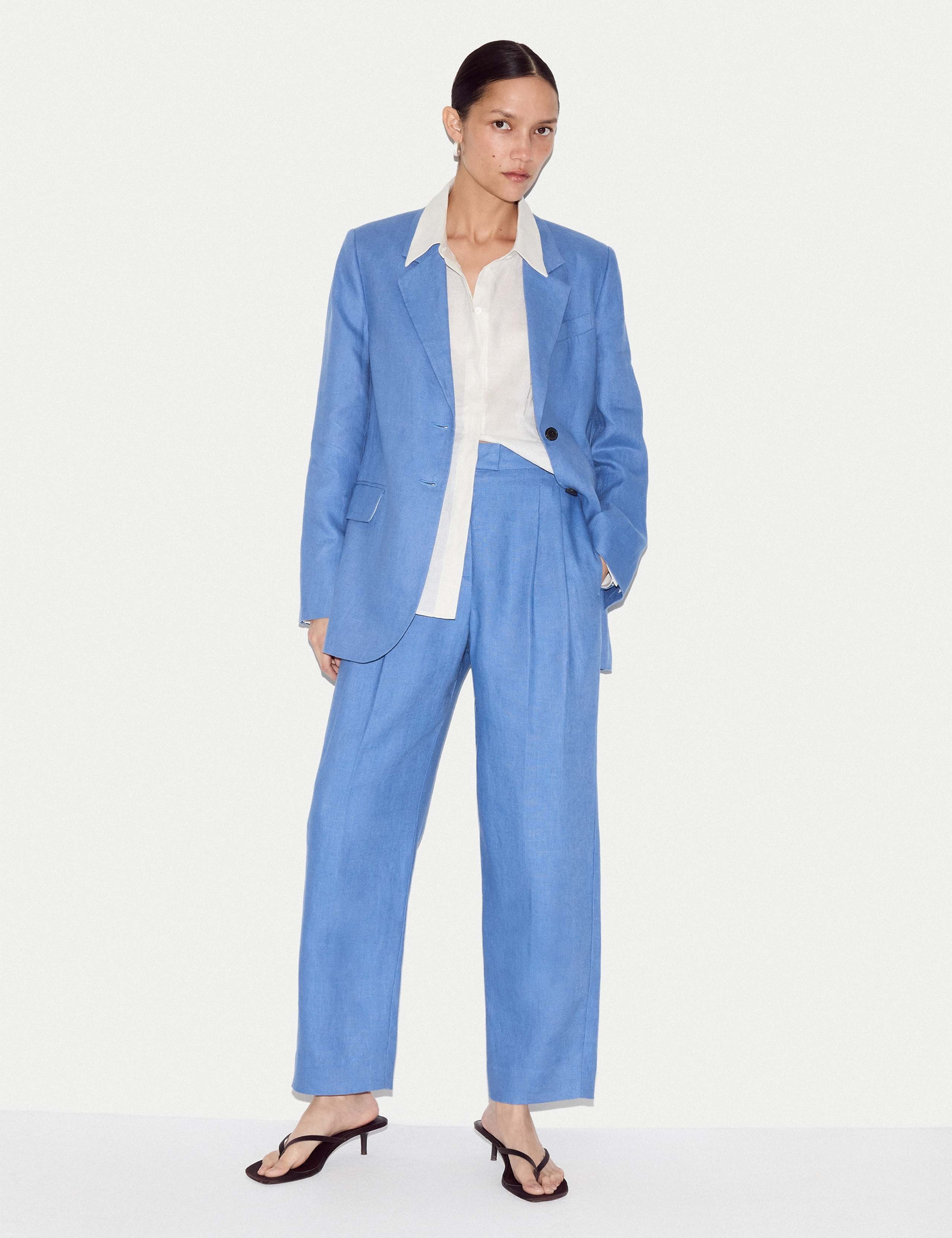 Pure Linen Tapered Ankle Grazer Trousers 1 of 5