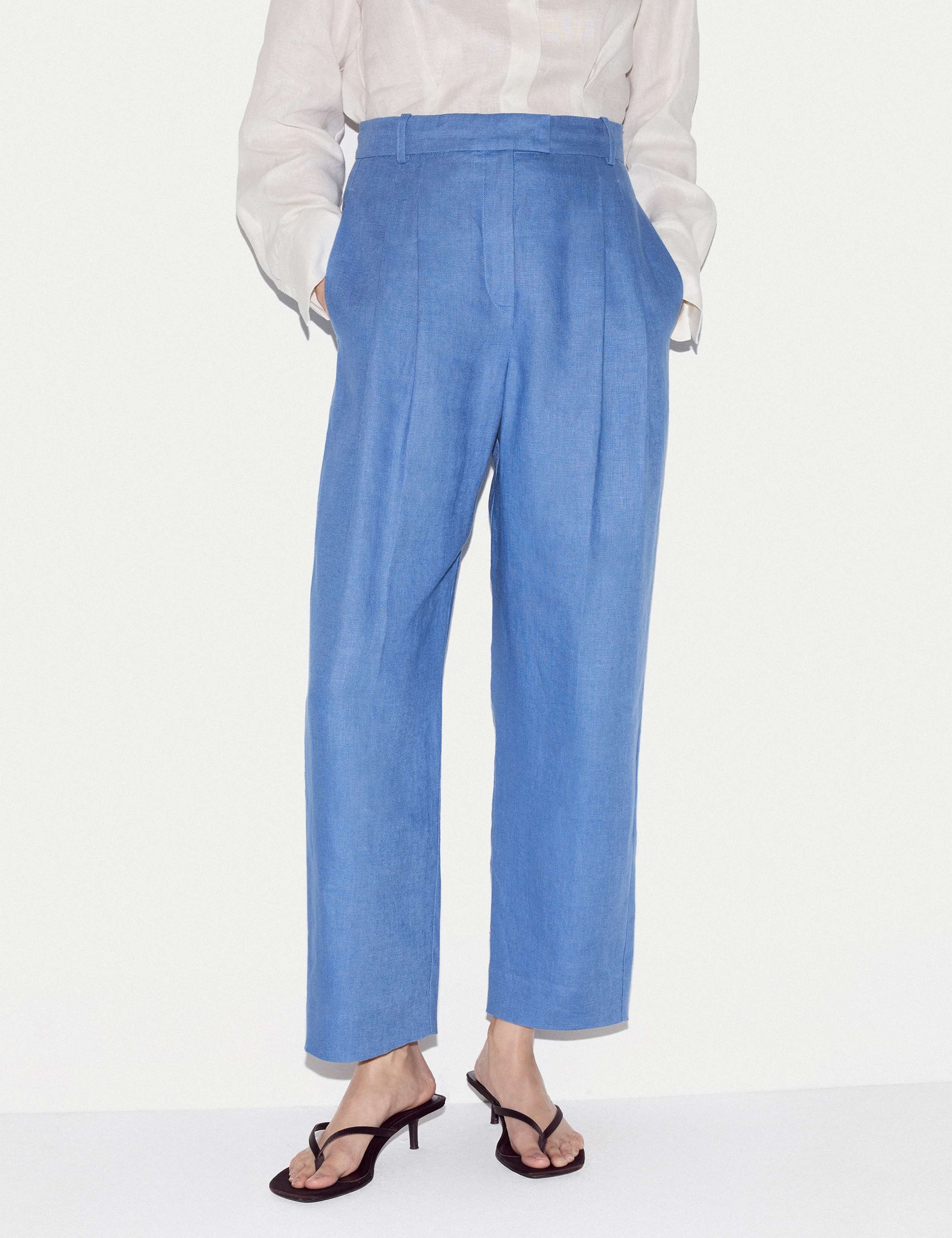 Pure Linen Tapered Ankle Grazer Trousers 3 of 5
