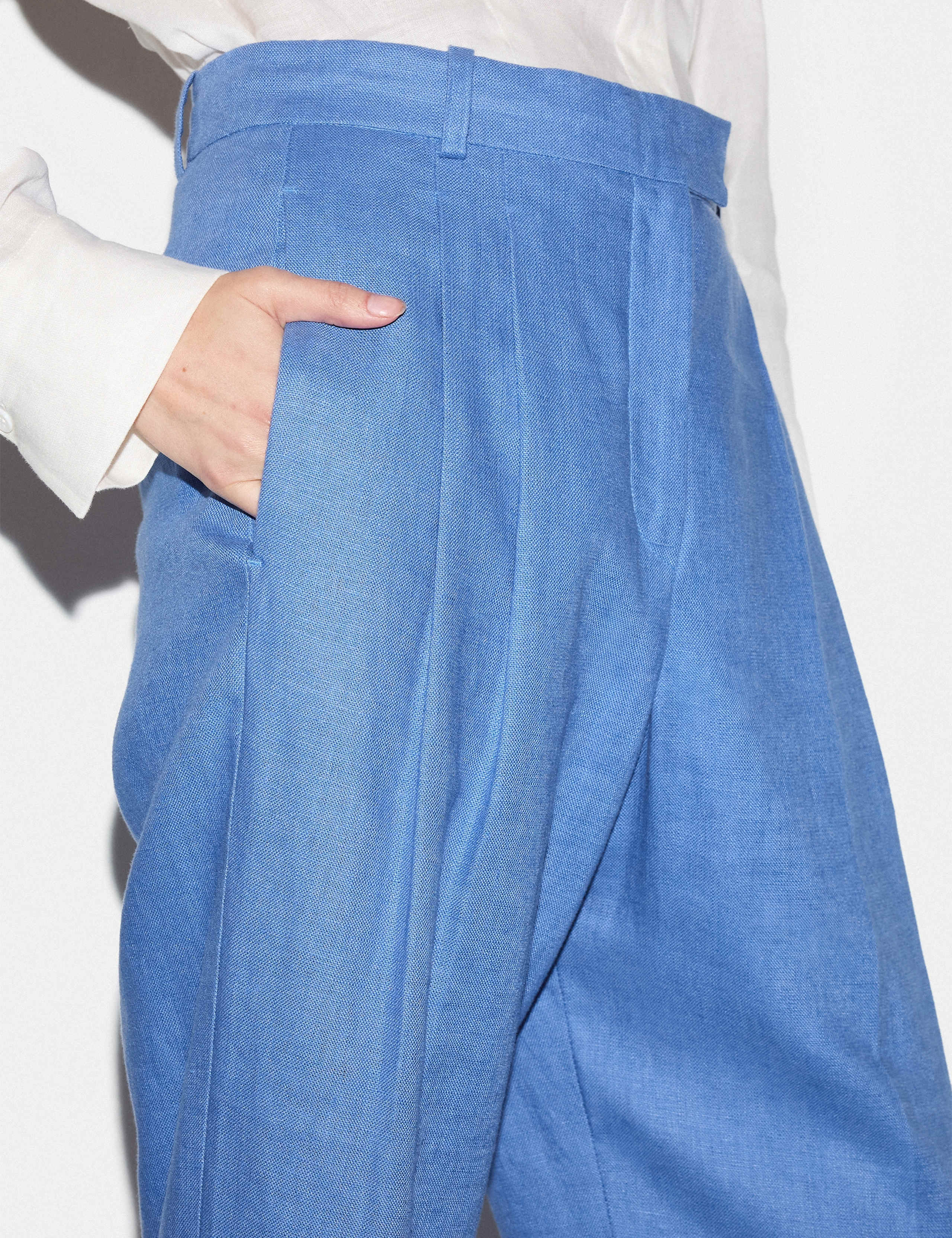 Pure Linen Tapered Ankle Grazer Trousers 5 of 5