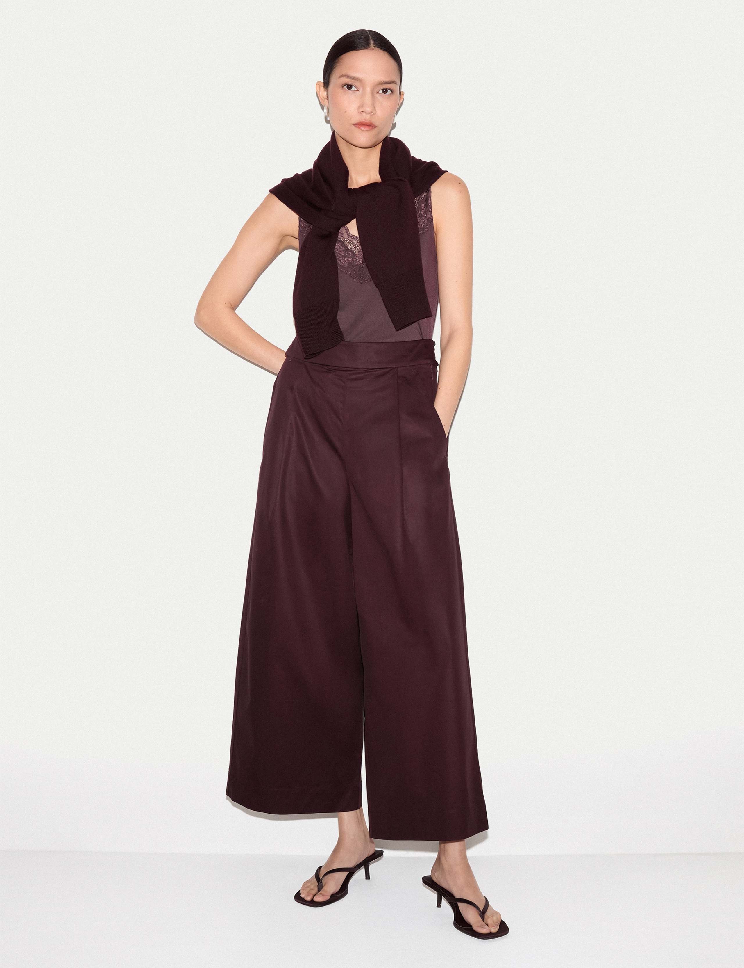 Pure Cotton Wide Leg Ankle Grazer Trousers 3 of 4