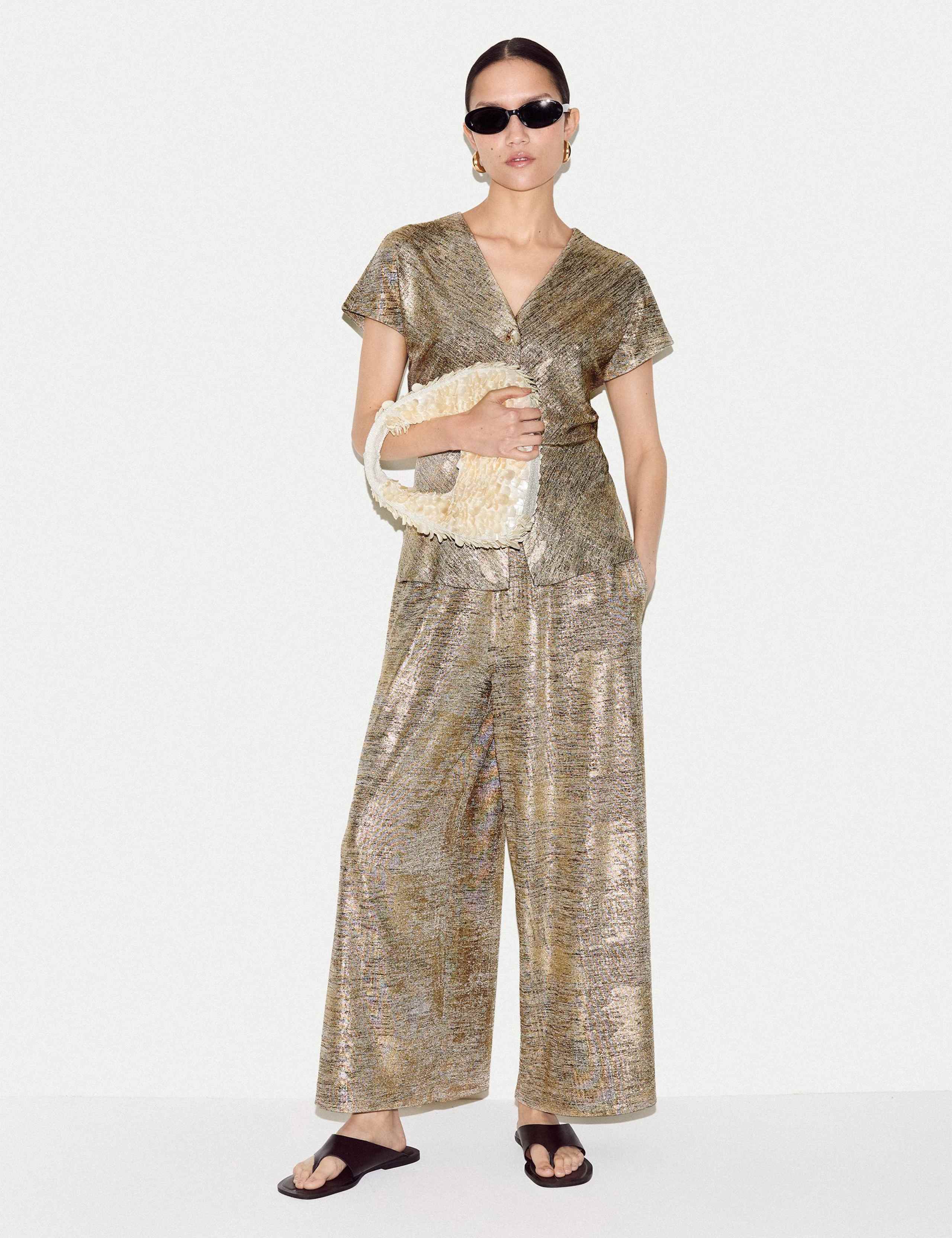 Jersey Sparkly Wide Leg Trousers 1 of 6