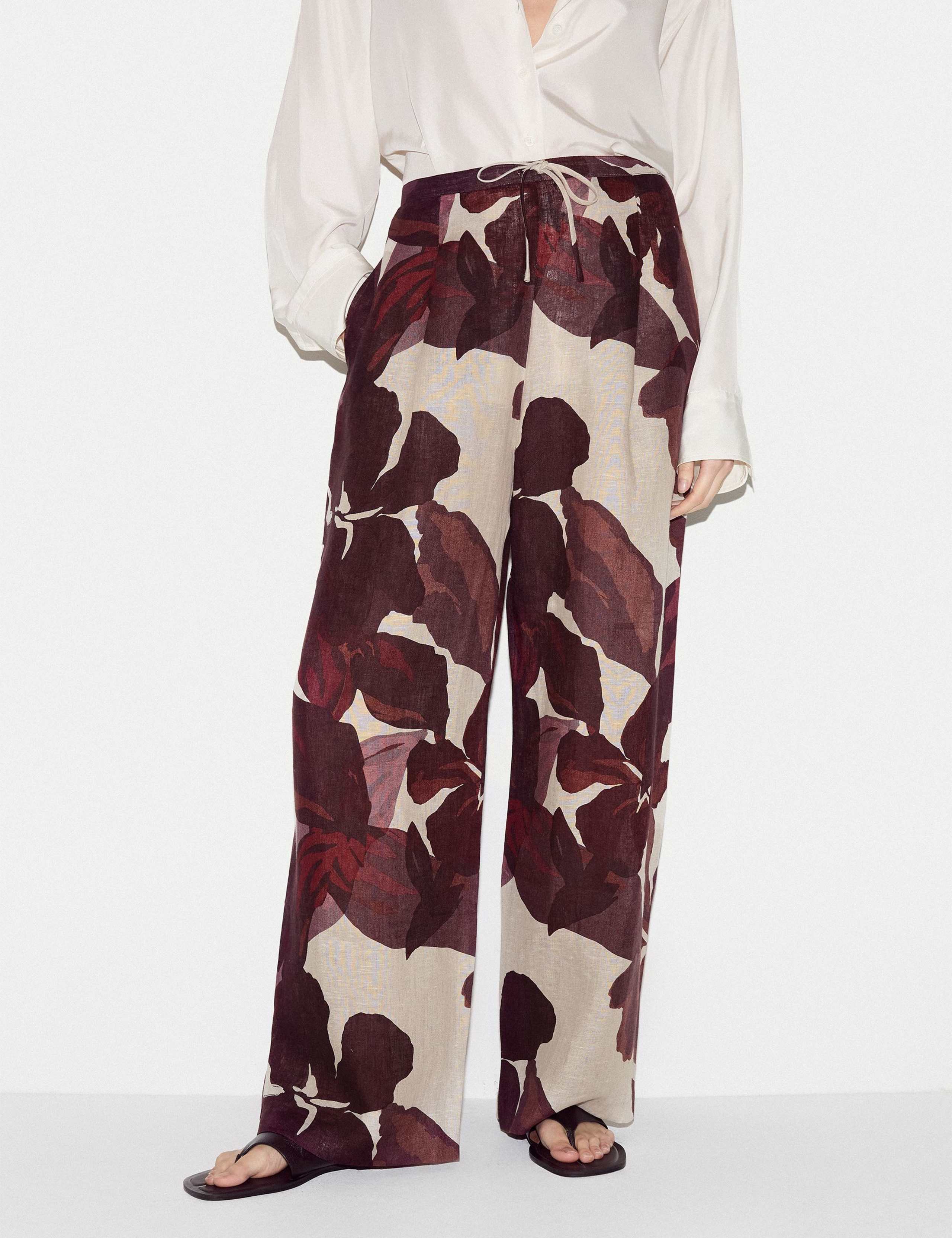 Pure Linen Floral Wide Leg Trousers 3 of 6