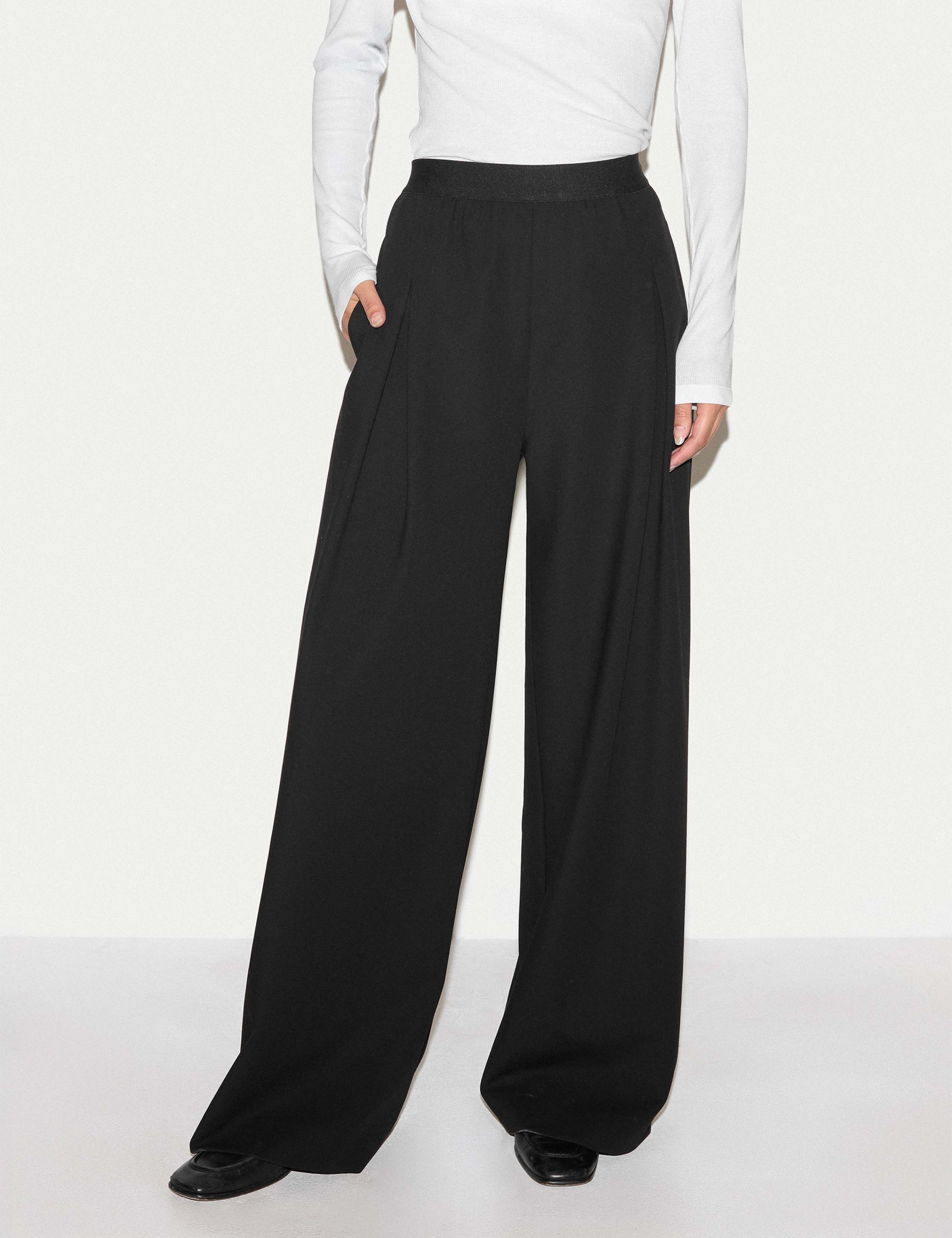 Crepe Drawstring Wide Leg Ankle Grazer Trousers 1 of 4